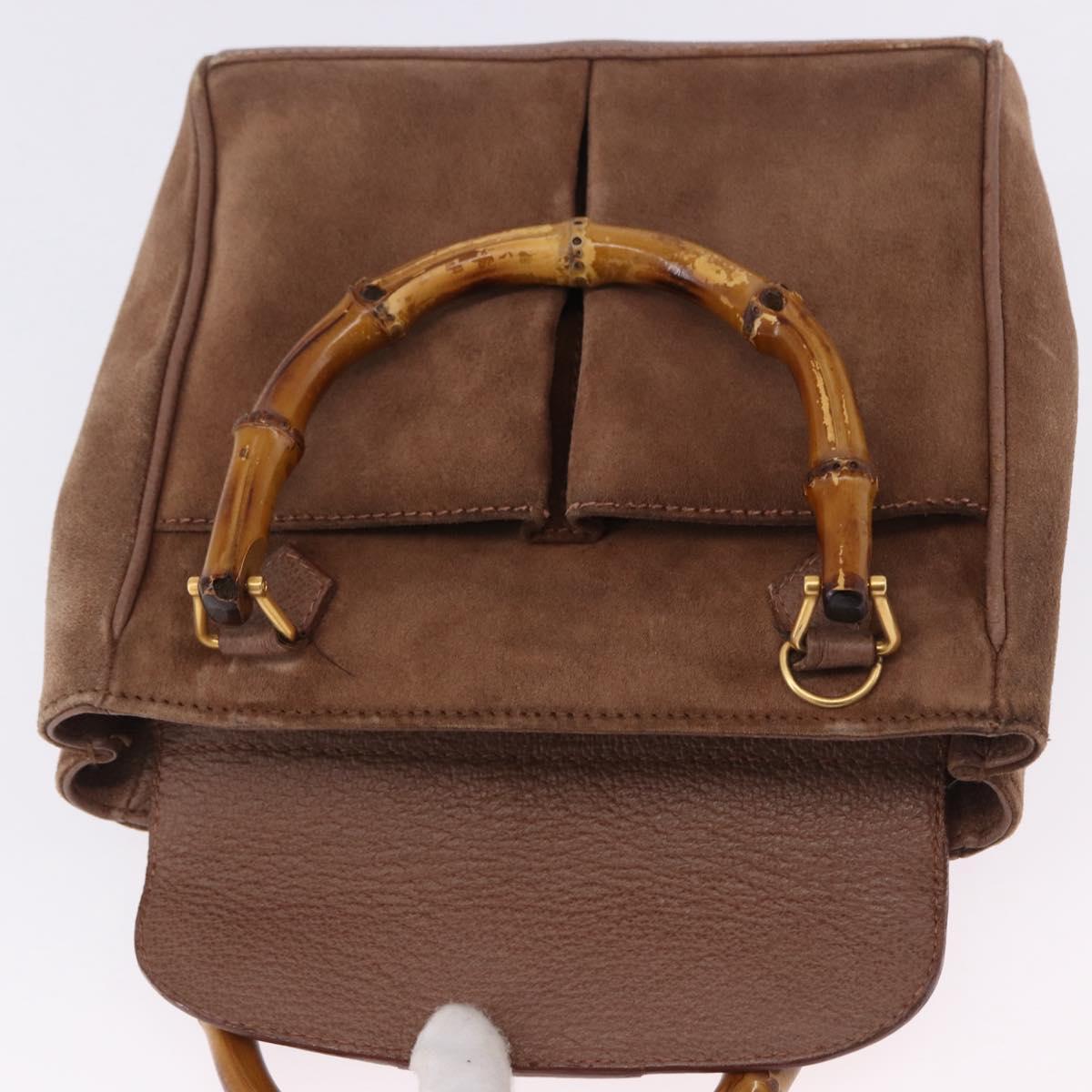 GUCCI Bamboo Hand Bag Suede Brown Gold 000 123 0316 Auth ka5718