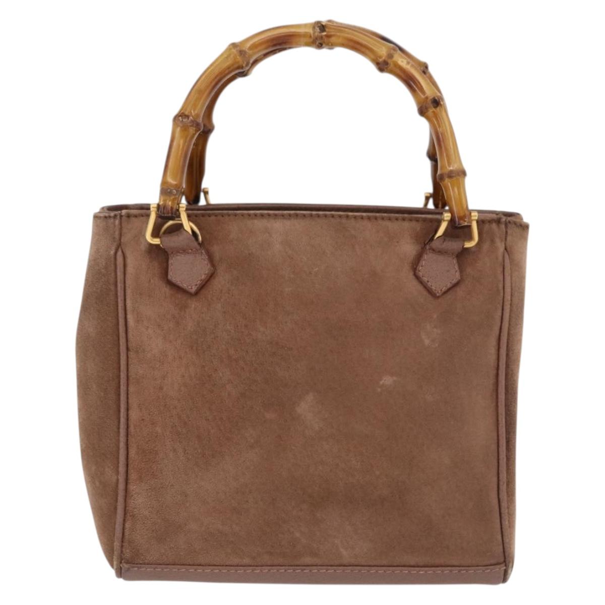 GUCCI Bamboo Hand Bag Suede Brown Gold 000 123 0316 Auth ka5718
