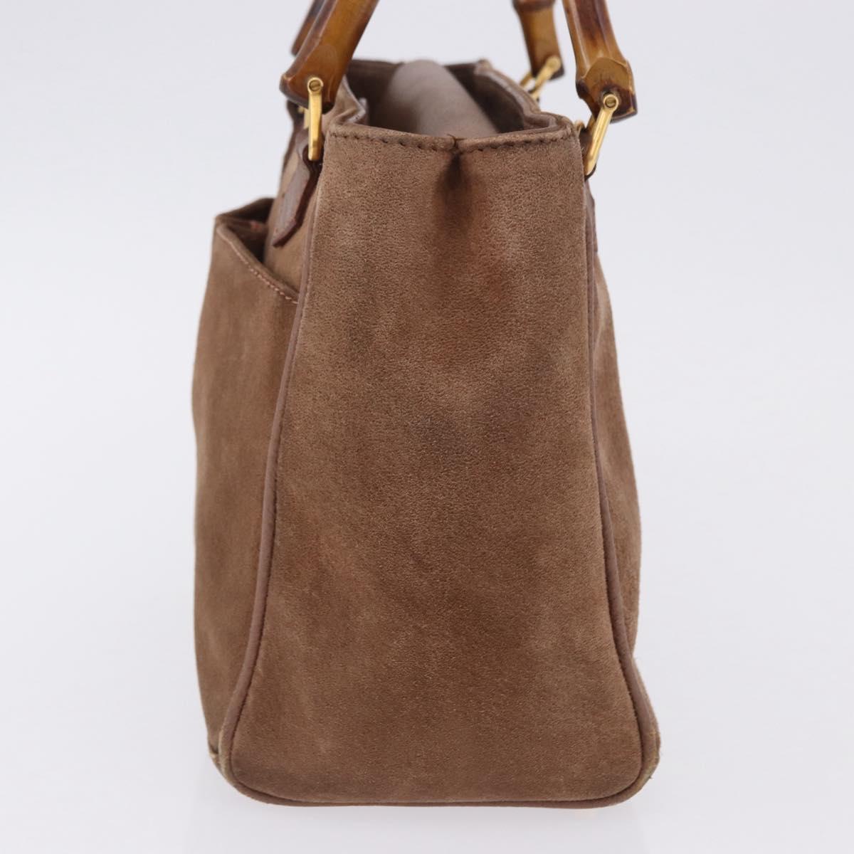 GUCCI Bamboo Hand Bag Suede Brown Gold 000 123 0316 Auth ka5718