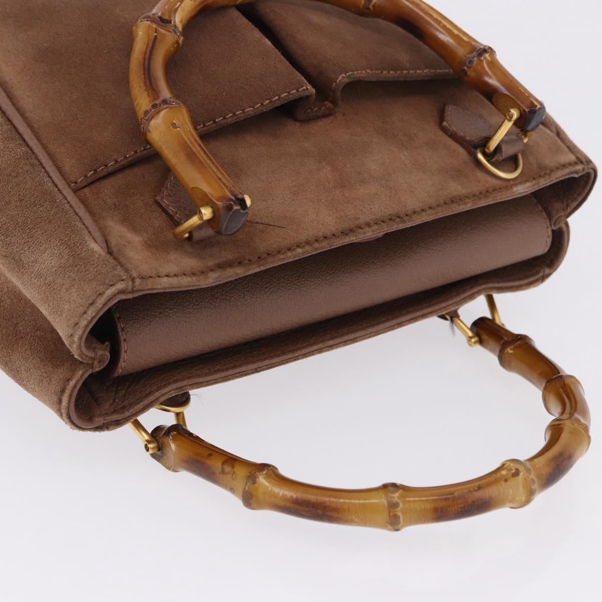 GUCCI Bamboo Hand Bag Suede Brown Gold 000 123 0316 Auth ka5718