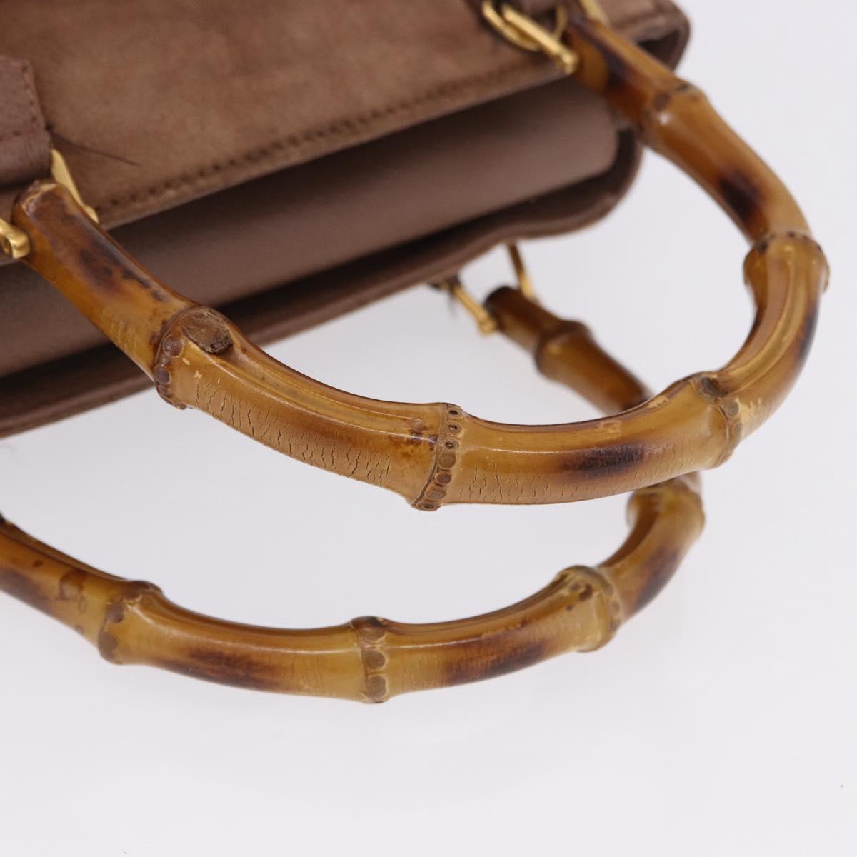 GUCCI Bamboo Hand Bag Suede Brown Gold 000 123 0316 Auth ka5718