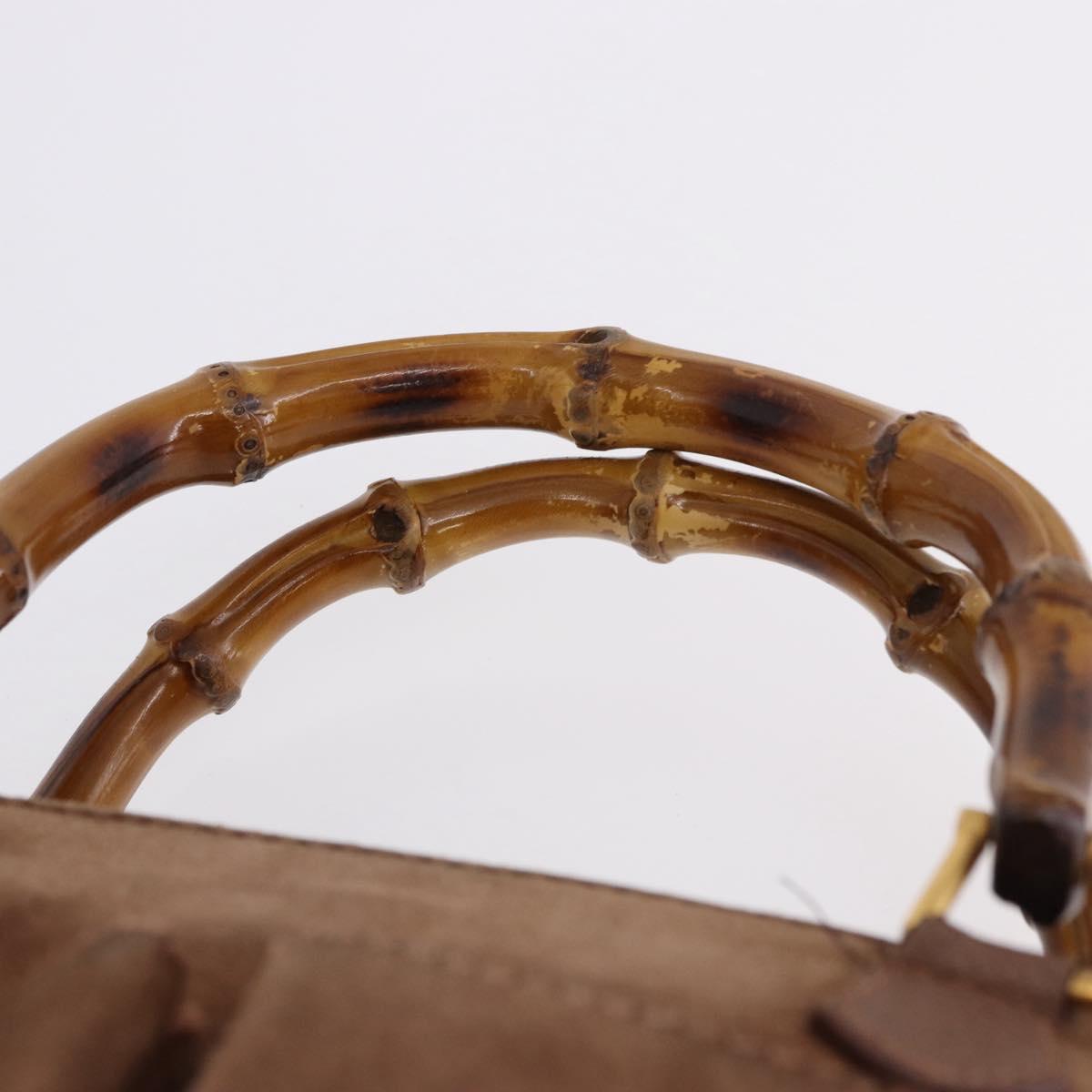 GUCCI Bamboo Hand Bag Suede Brown Gold 000 123 0316 Auth ka5718