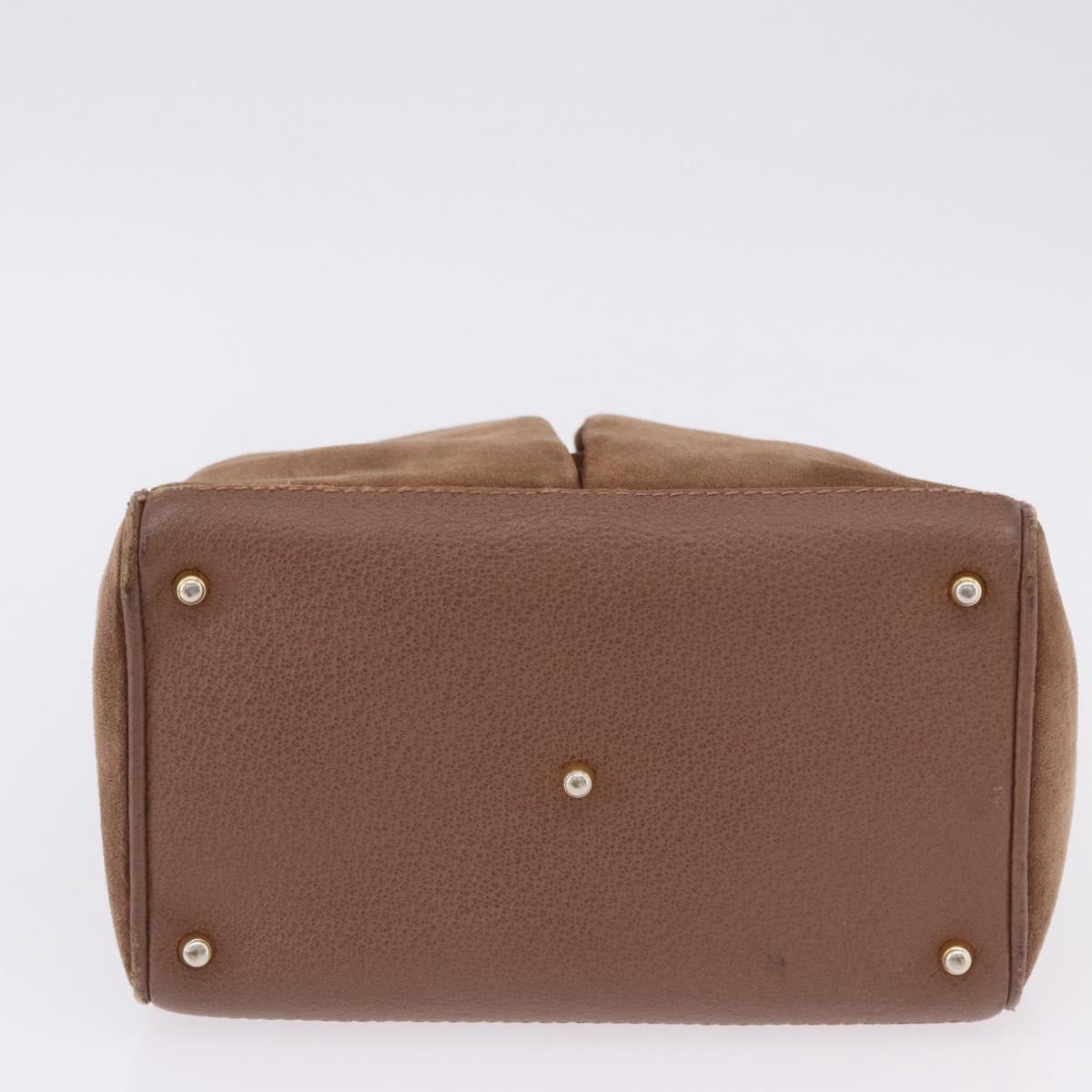 GUCCI Bamboo Hand Bag Suede Brown Gold 000 123 0316 Auth ka5718