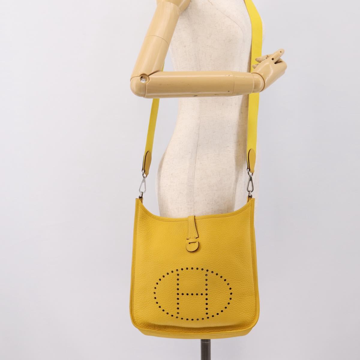 HERMES Evelyn 3PM Shoulder Bag Taurillon Clemence Leather Yellow Auth ka5719SAV