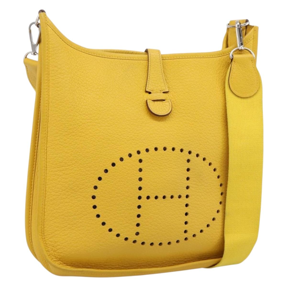 HERMES Evelyn 3PM Shoulder Bag Taurillon Clemence Leather Yellow Auth ka5719SAV