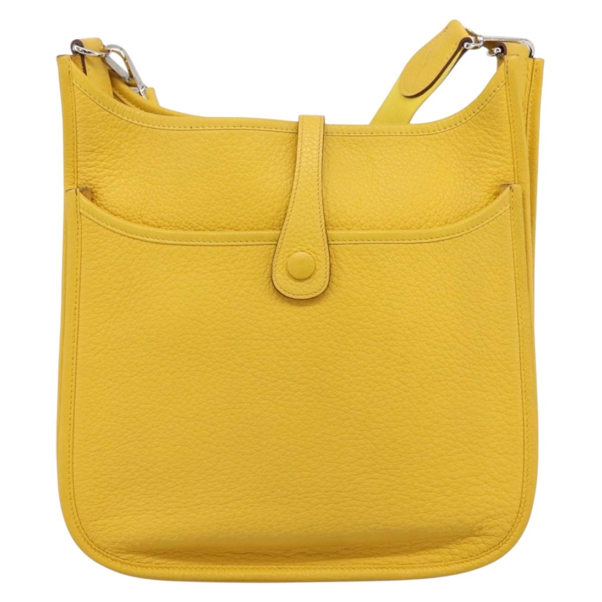 HERMES Evelyn 3PM Shoulder Bag Taurillon Clemence Leather Yellow Auth ka5719SAV