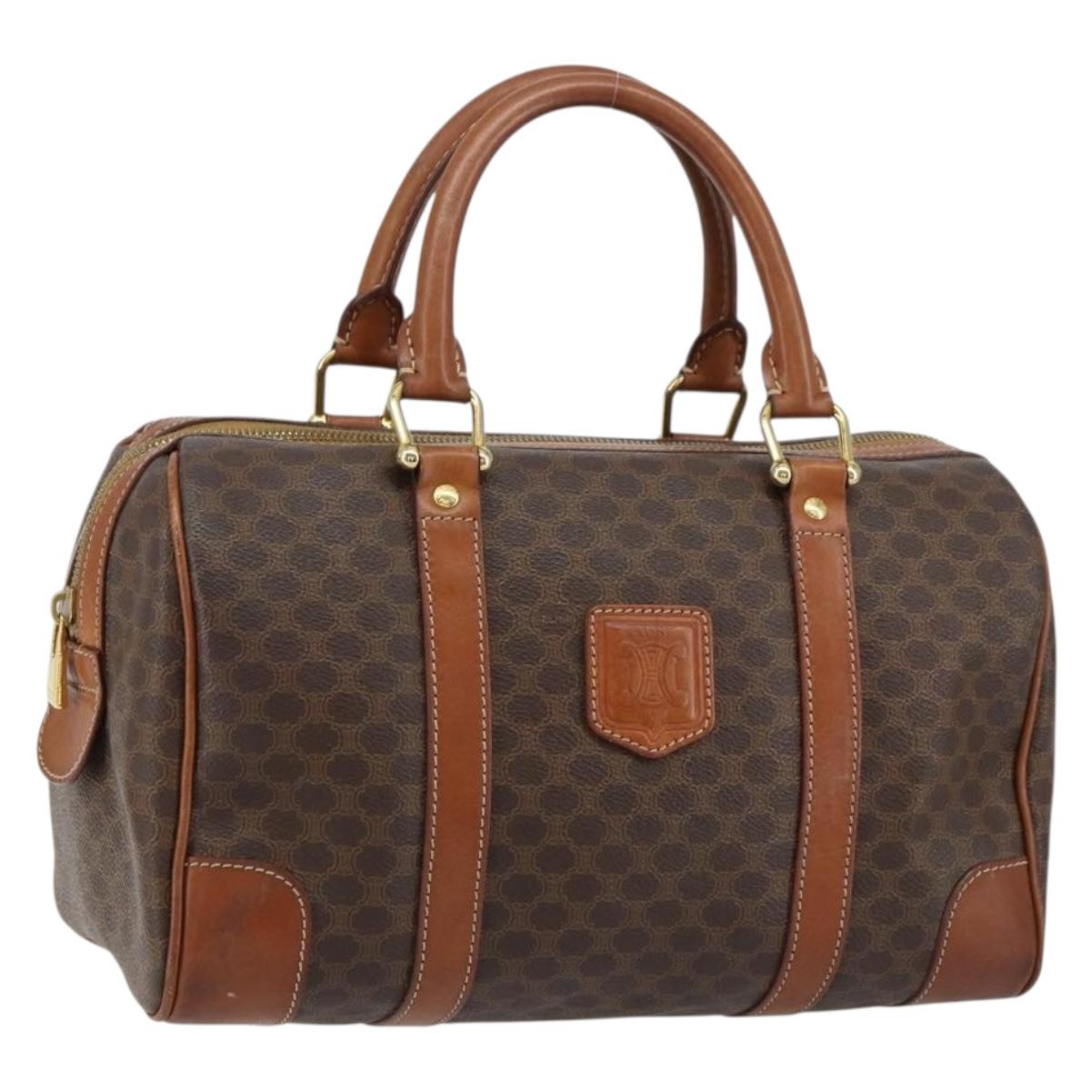 CELINE Macadam Canvas Hand Bag PVC Leather Brown Gold Auth ka572