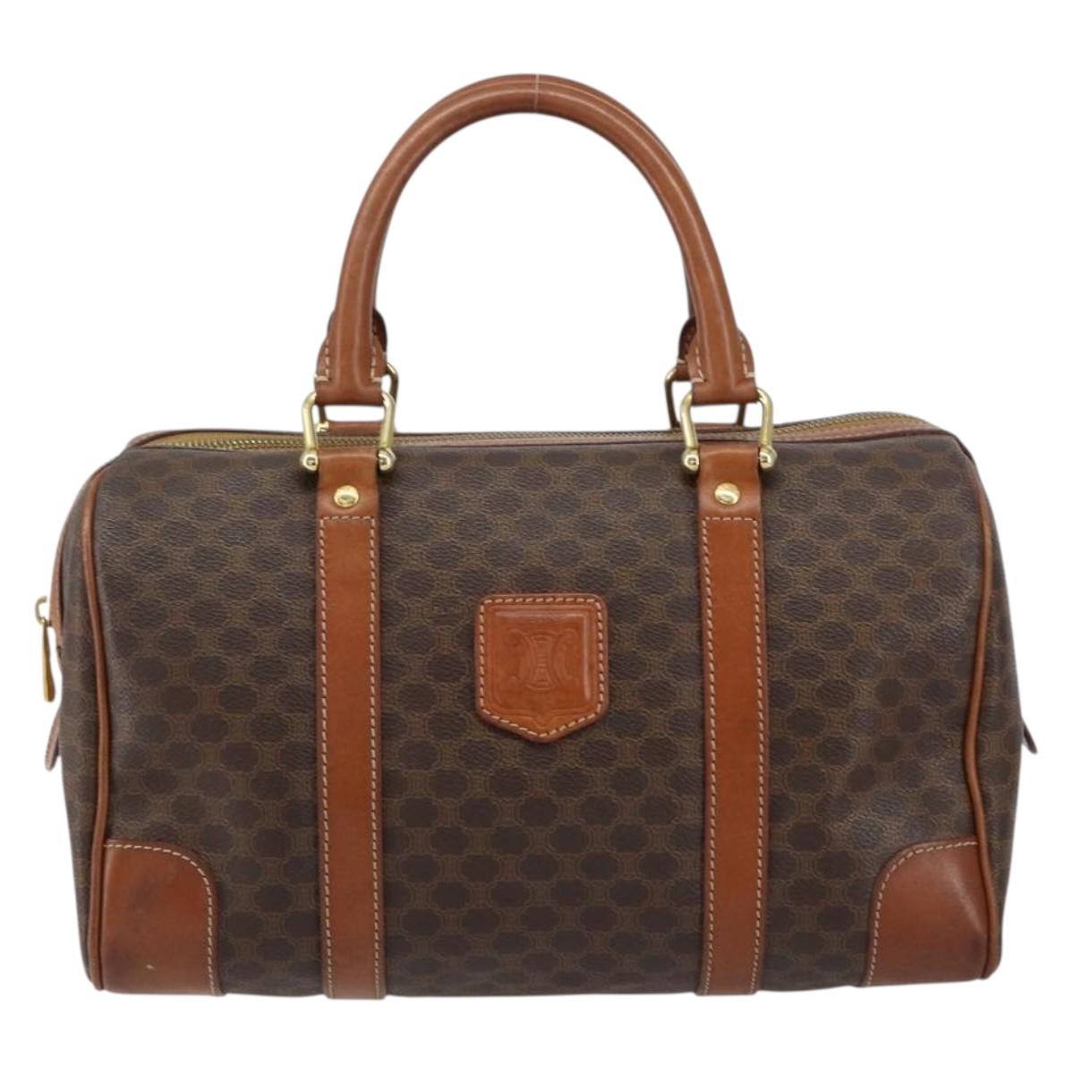 CELINE Macadam Canvas Hand Bag PVC Leather Brown Gold Auth ka572