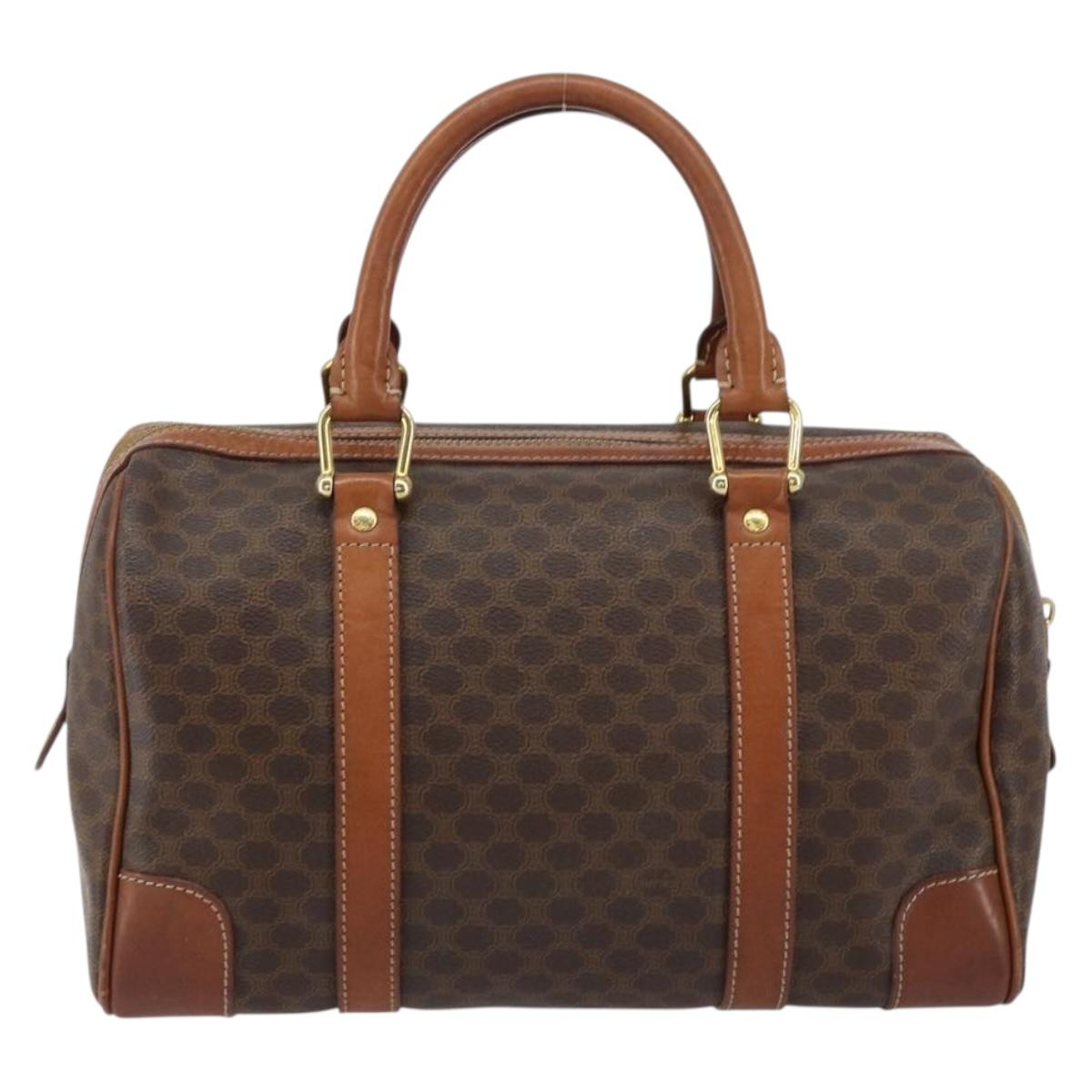 CELINE Macadam Canvas Hand Bag PVC Leather Brown Gold Auth ka572