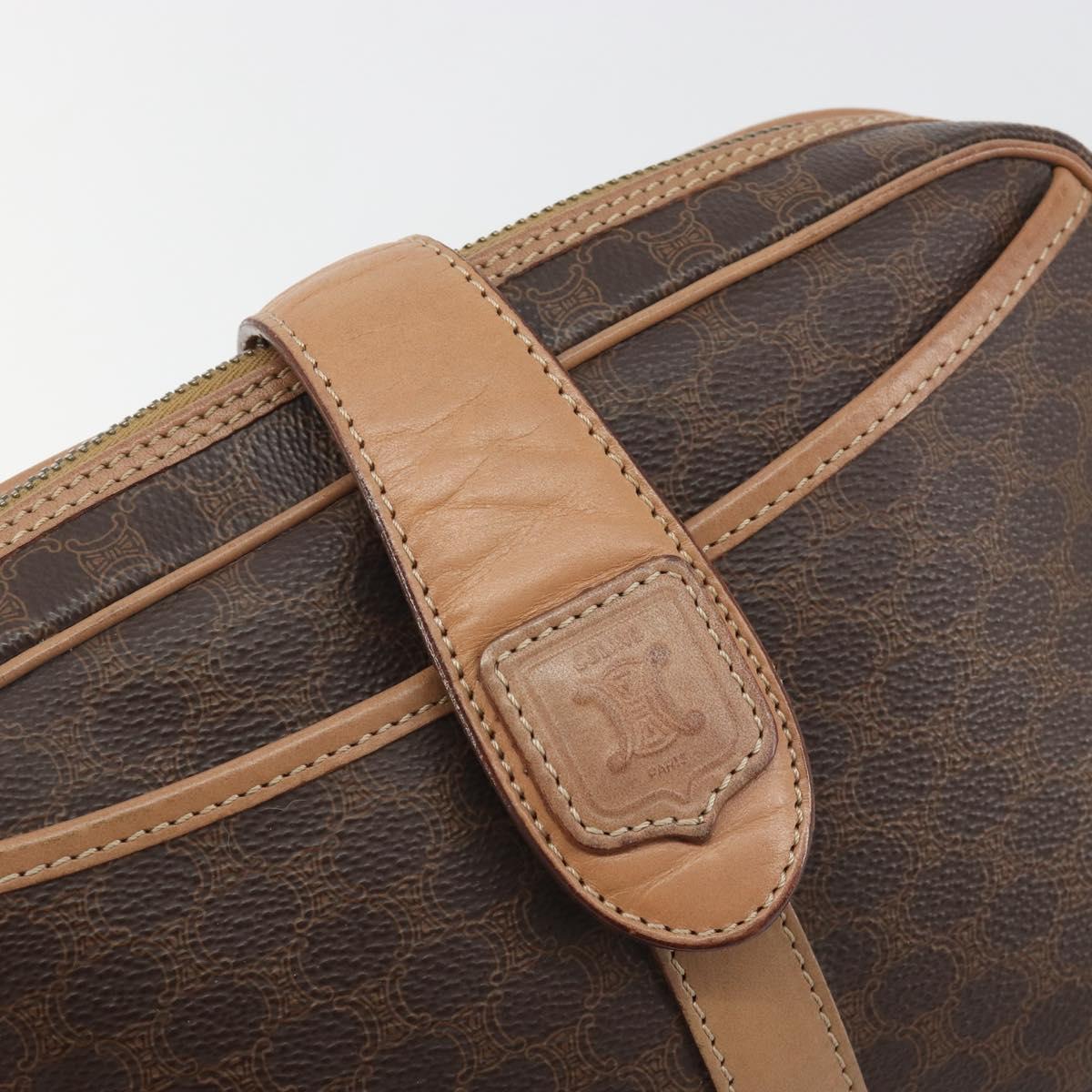CELINE Macadam Canvas Shoulder Bag PVC Leather Brown Gold Auth ka5720A