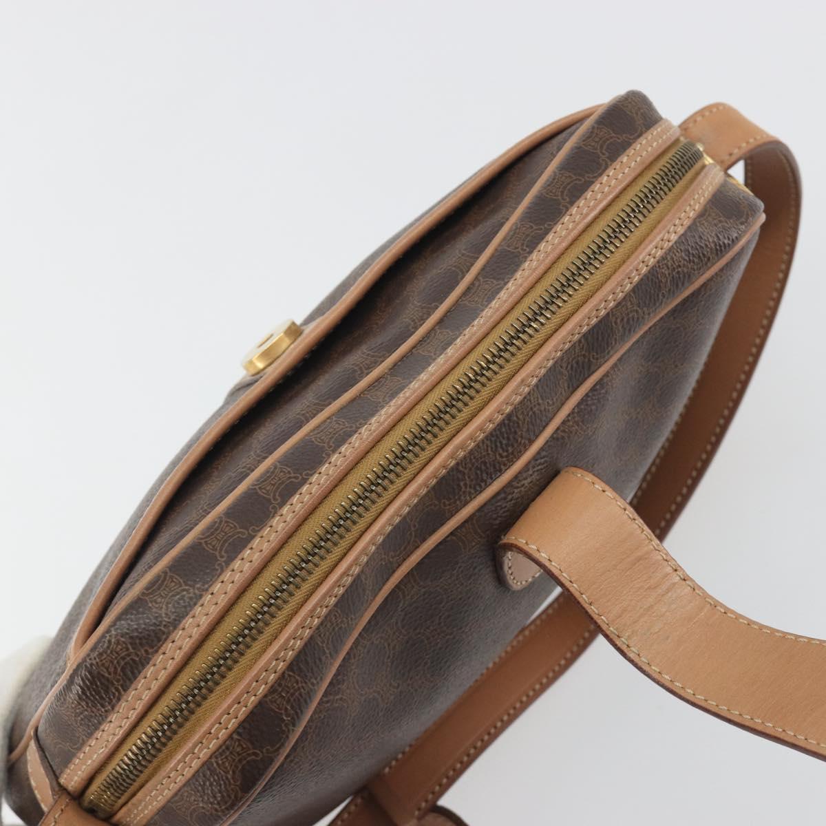 CELINE Macadam Canvas Shoulder Bag PVC Leather Brown Gold Auth ka5720A