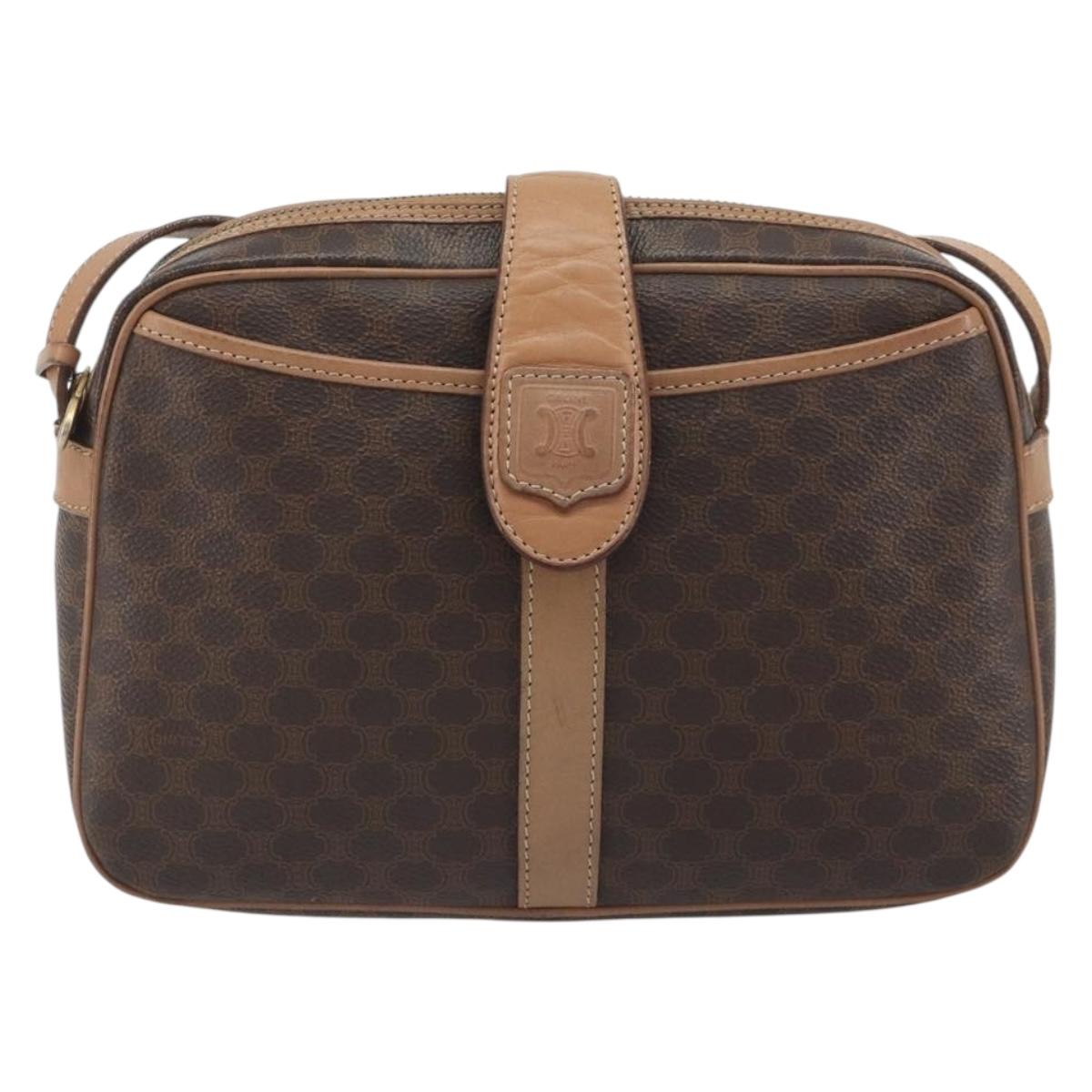 CELINE Macadam Canvas Shoulder Bag PVC Leather Brown Gold Auth ka5720A