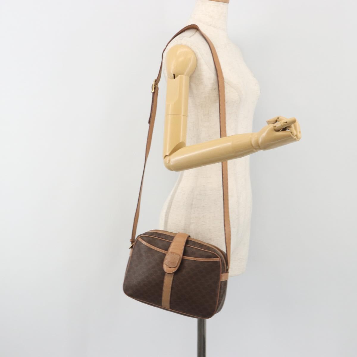CELINE Macadam Canvas Shoulder Bag PVC Leather Brown Gold Auth ka5720A