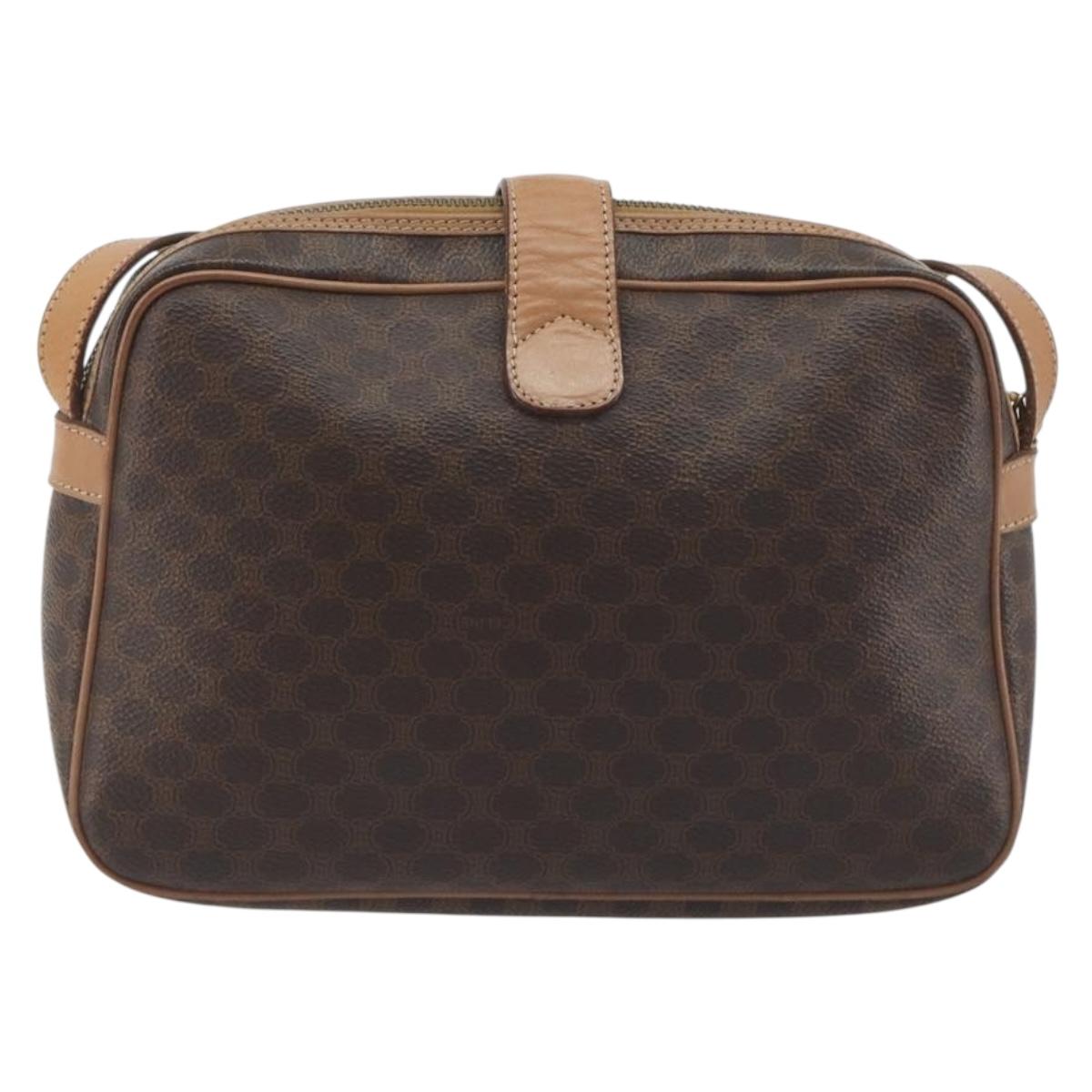 CELINE Macadam Canvas Shoulder Bag PVC Leather Brown Gold Auth ka5720A