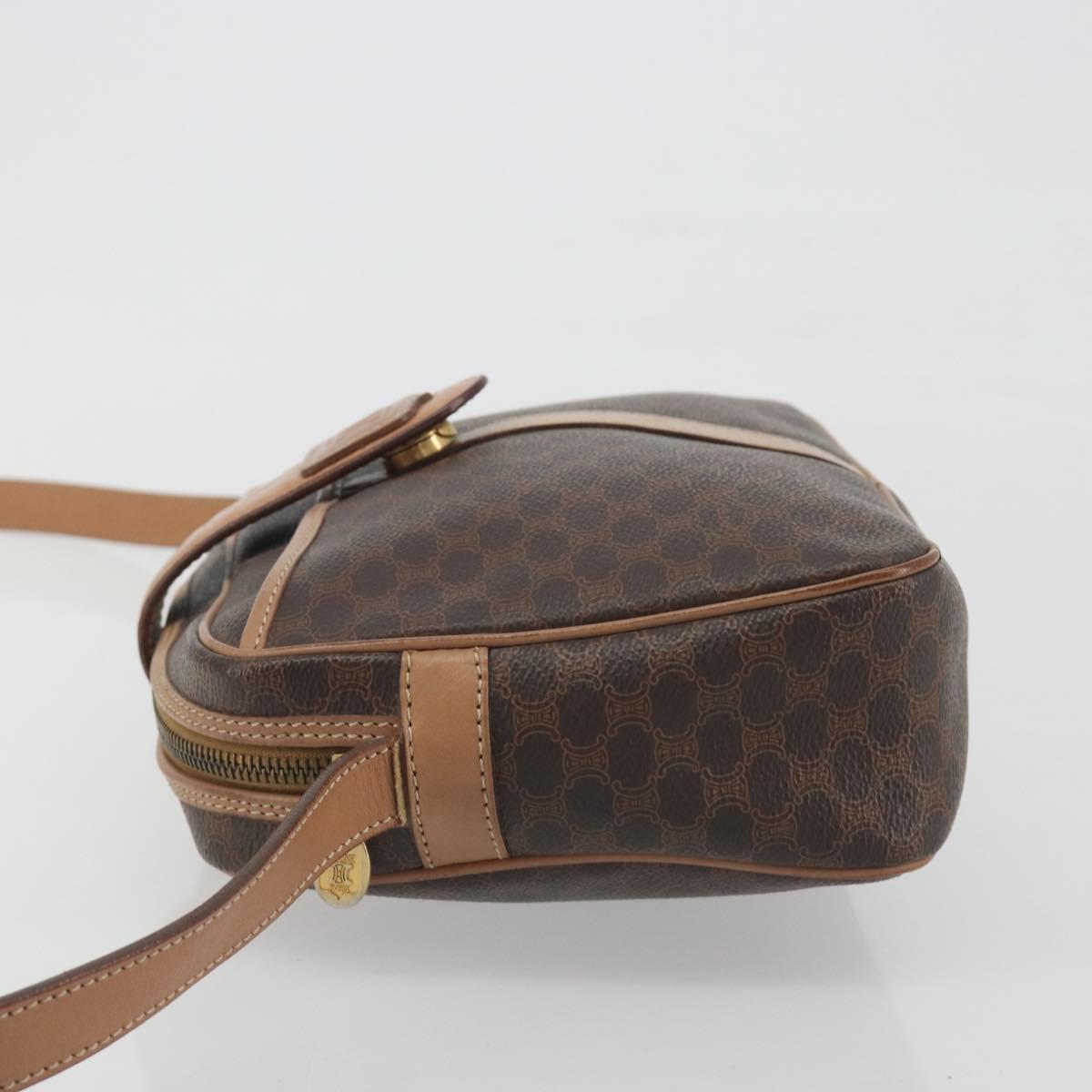 CELINE Macadam Canvas Shoulder Bag PVC Leather Brown Gold Auth ka5720A