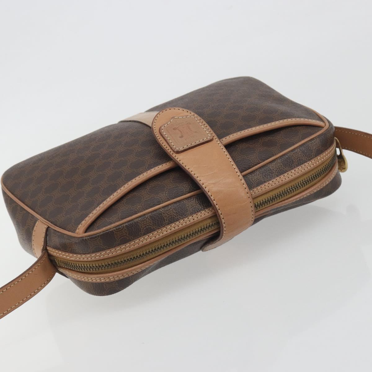CELINE Macadam Canvas Shoulder Bag PVC Leather Brown Gold Auth ka5720A