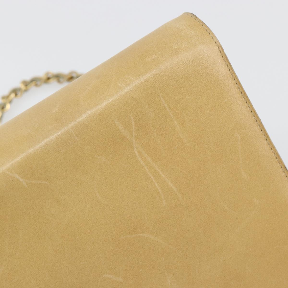 CHANEL Matelasse Chain Shoulder Bag Leather Beige Gold CC Auth ka5721