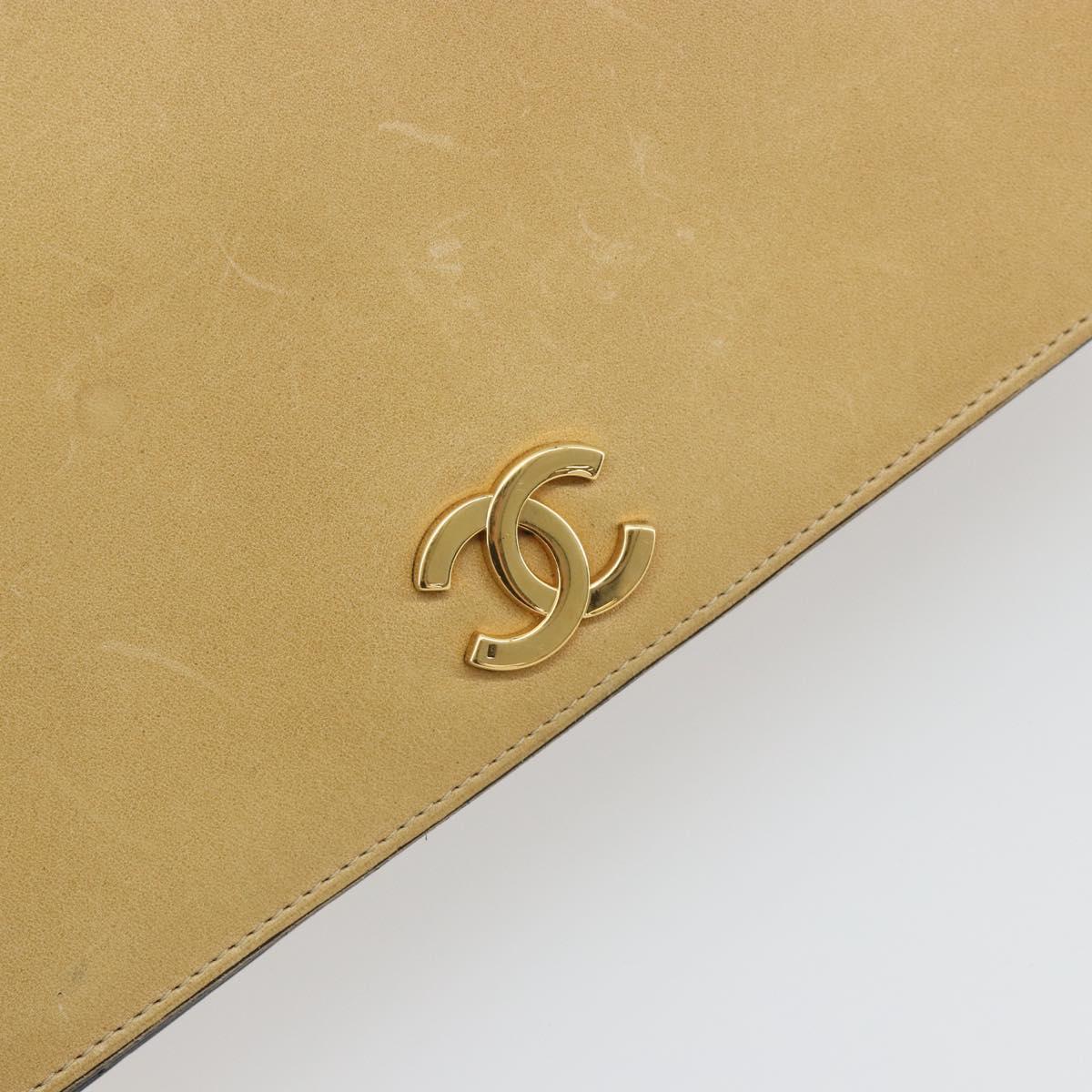 CHANEL Matelasse Chain Shoulder Bag Leather Beige Gold CC Auth ka5721