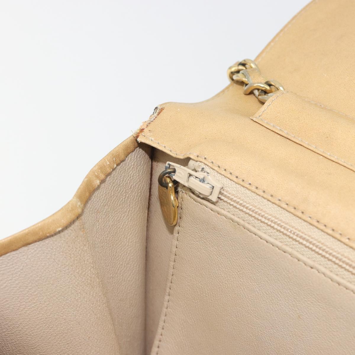 CHANEL Matelasse Chain Shoulder Bag Leather Beige Gold CC Auth ka5721