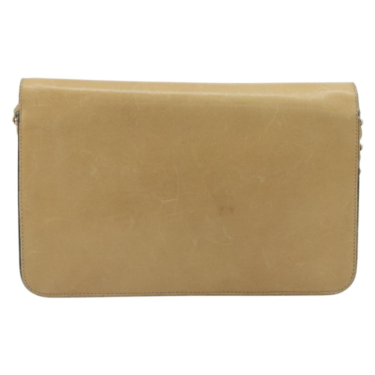CHANEL Matelasse Chain Shoulder Bag Leather Beige Gold CC Auth ka5721
