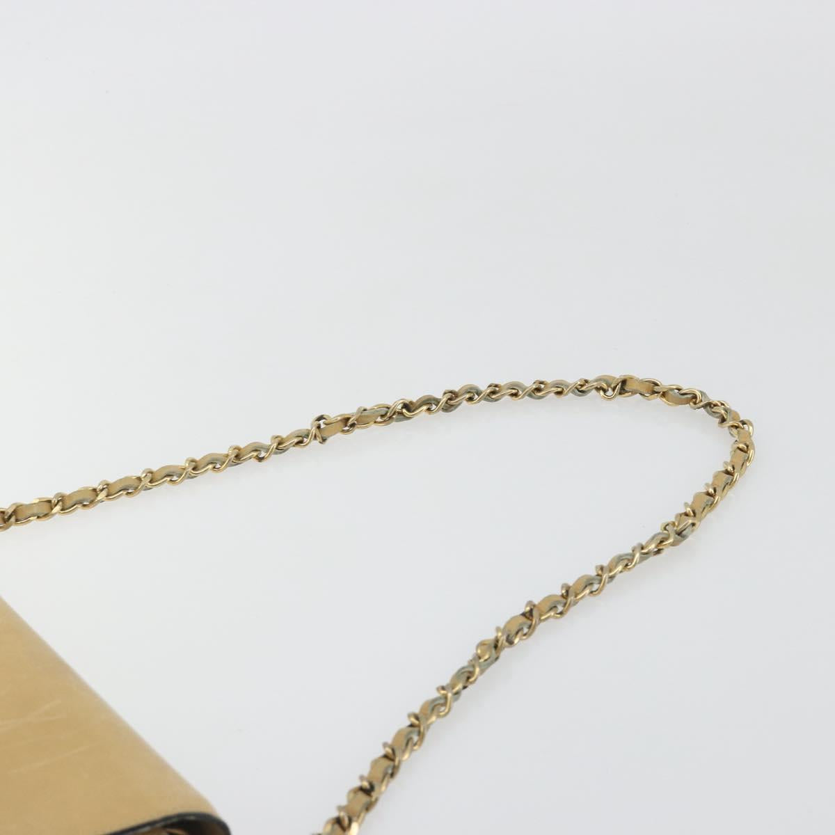 CHANEL Matelasse Chain Shoulder Bag Leather Beige Gold CC Auth ka5721