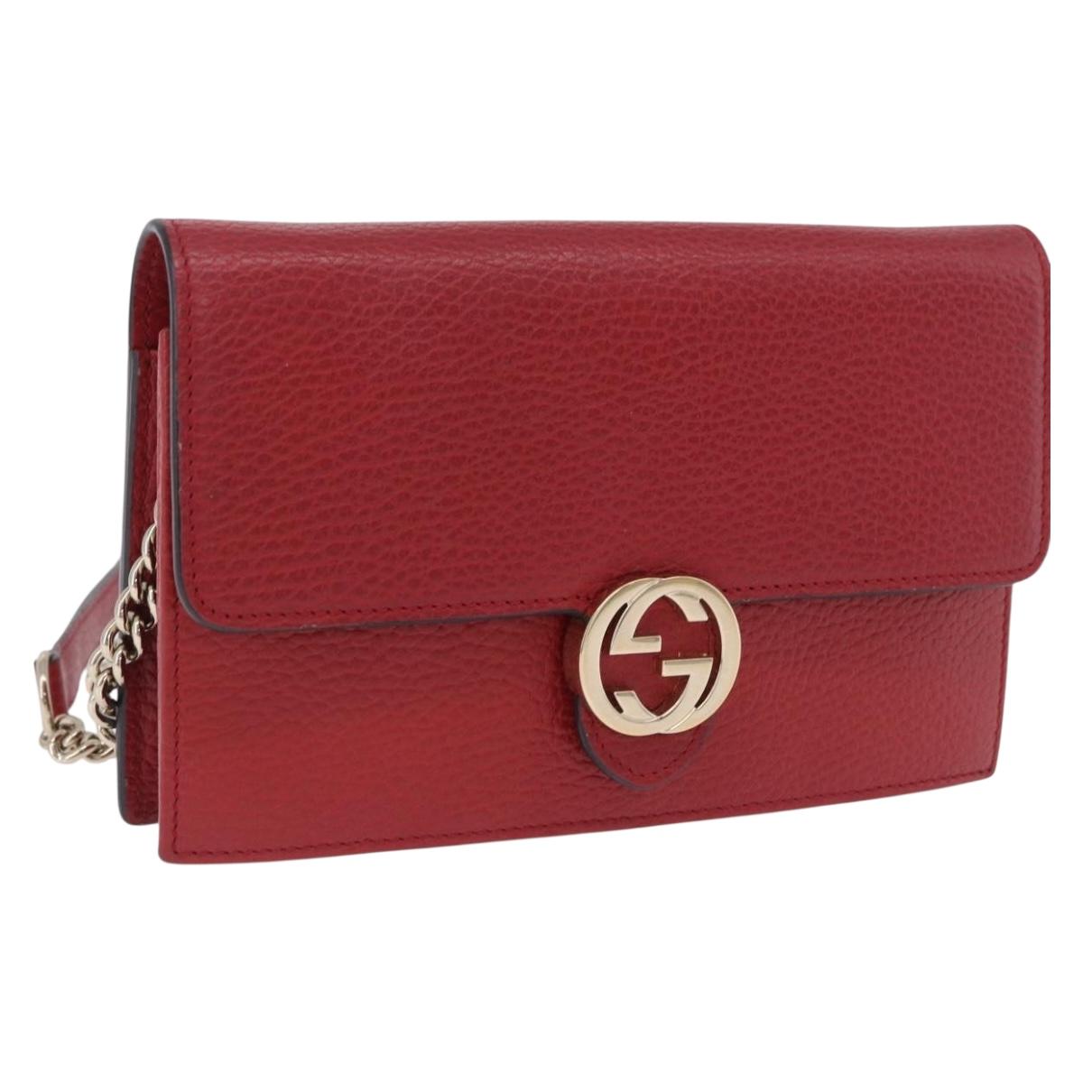 GUCCI Chain Shoulder Wallet Leather Red Gold 510314 Auth ka5723A