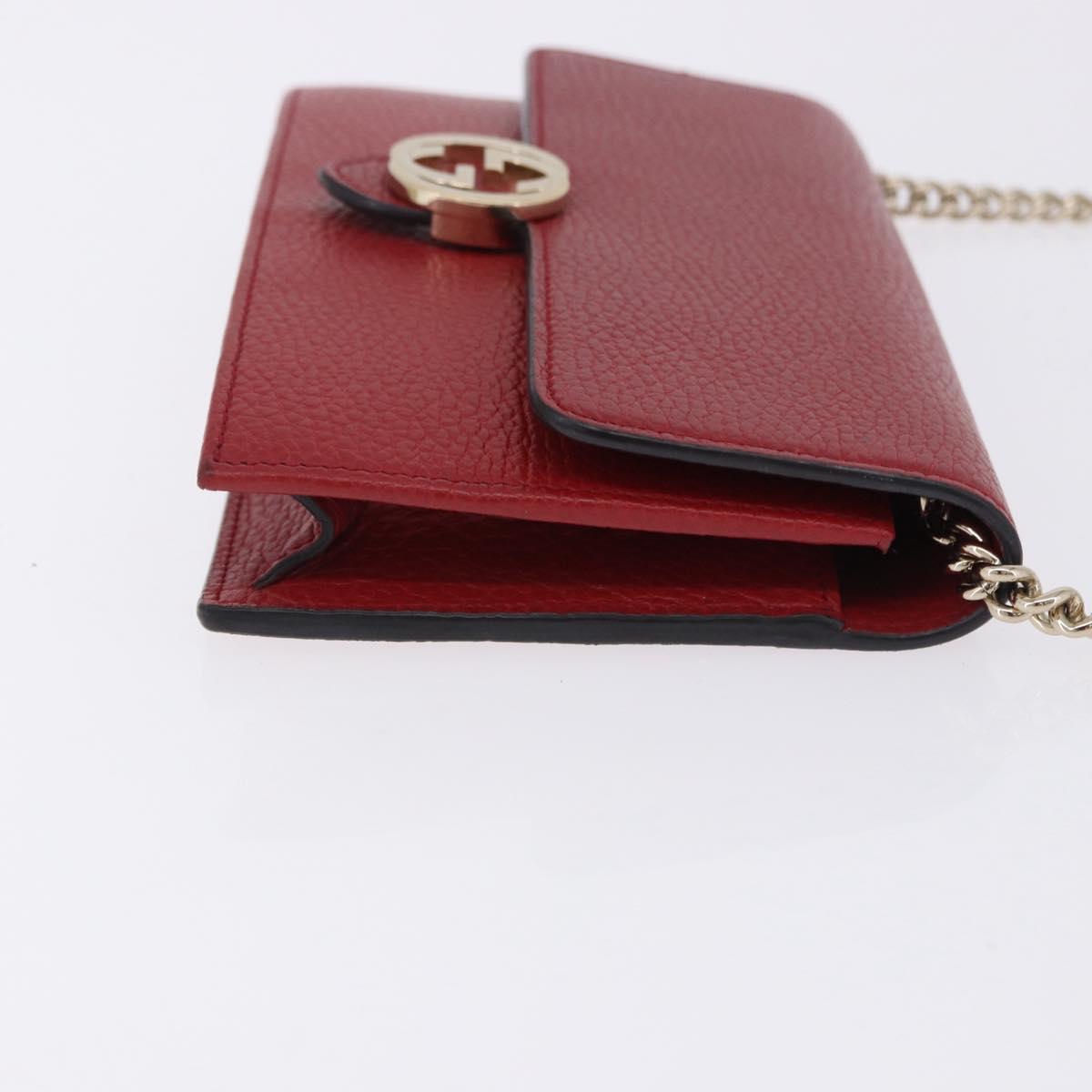 GUCCI Chain Shoulder Wallet Leather Red Gold 510314 Auth ka5723A
