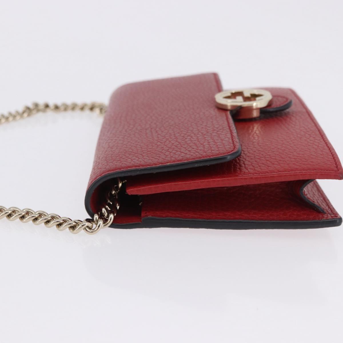 GUCCI Chain Shoulder Wallet Leather Red Gold 510314 Auth ka5723A