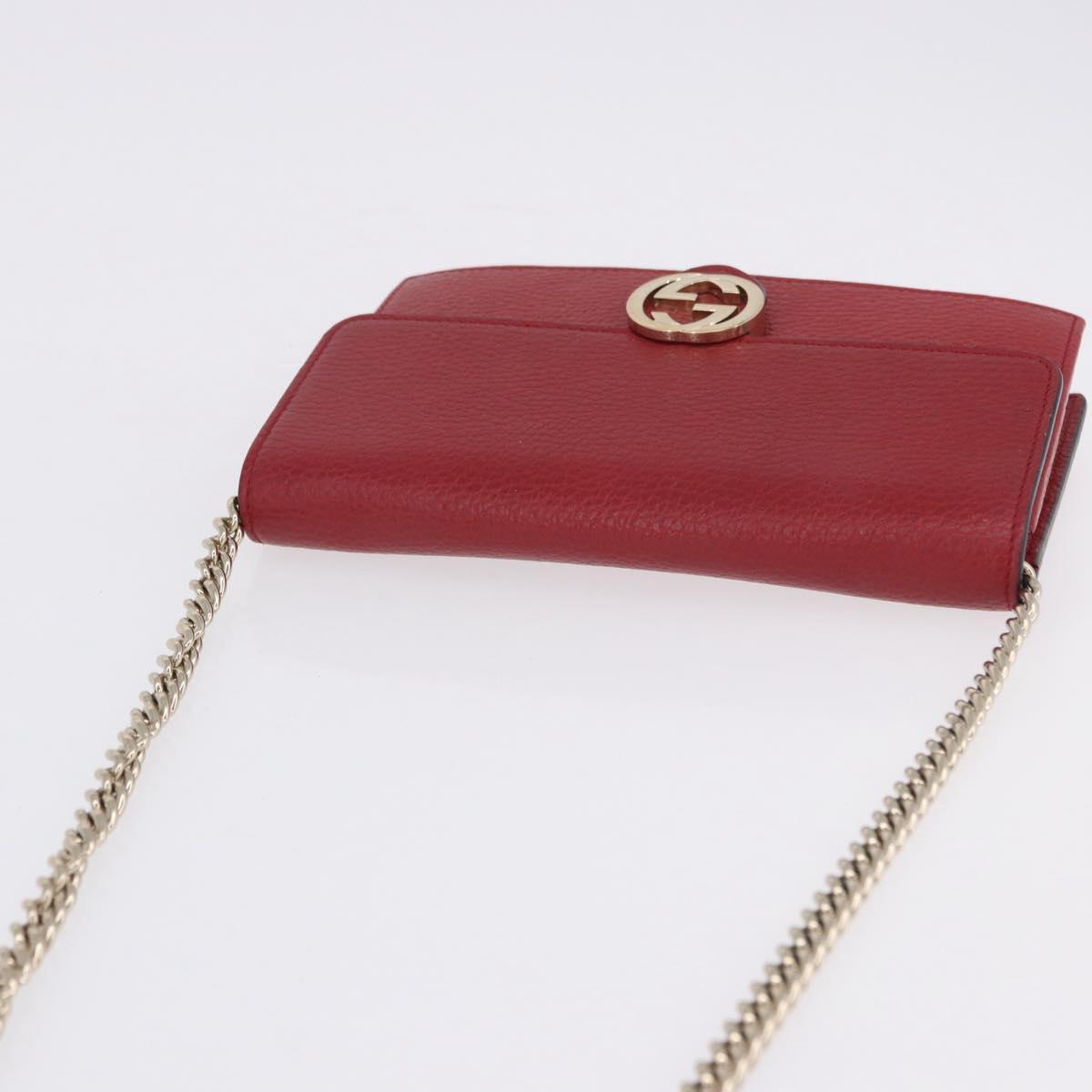 GUCCI Chain Shoulder Wallet Leather Red Gold 510314 Auth ka5723A