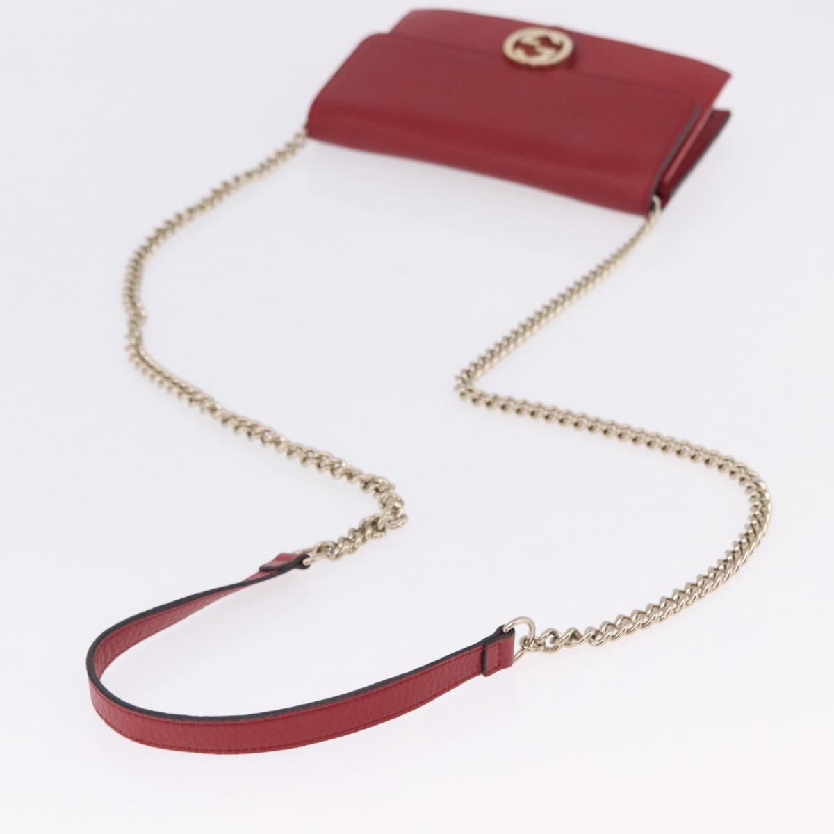 GUCCI Chain Shoulder Wallet Leather Red Gold 510314 Auth ka5723A
