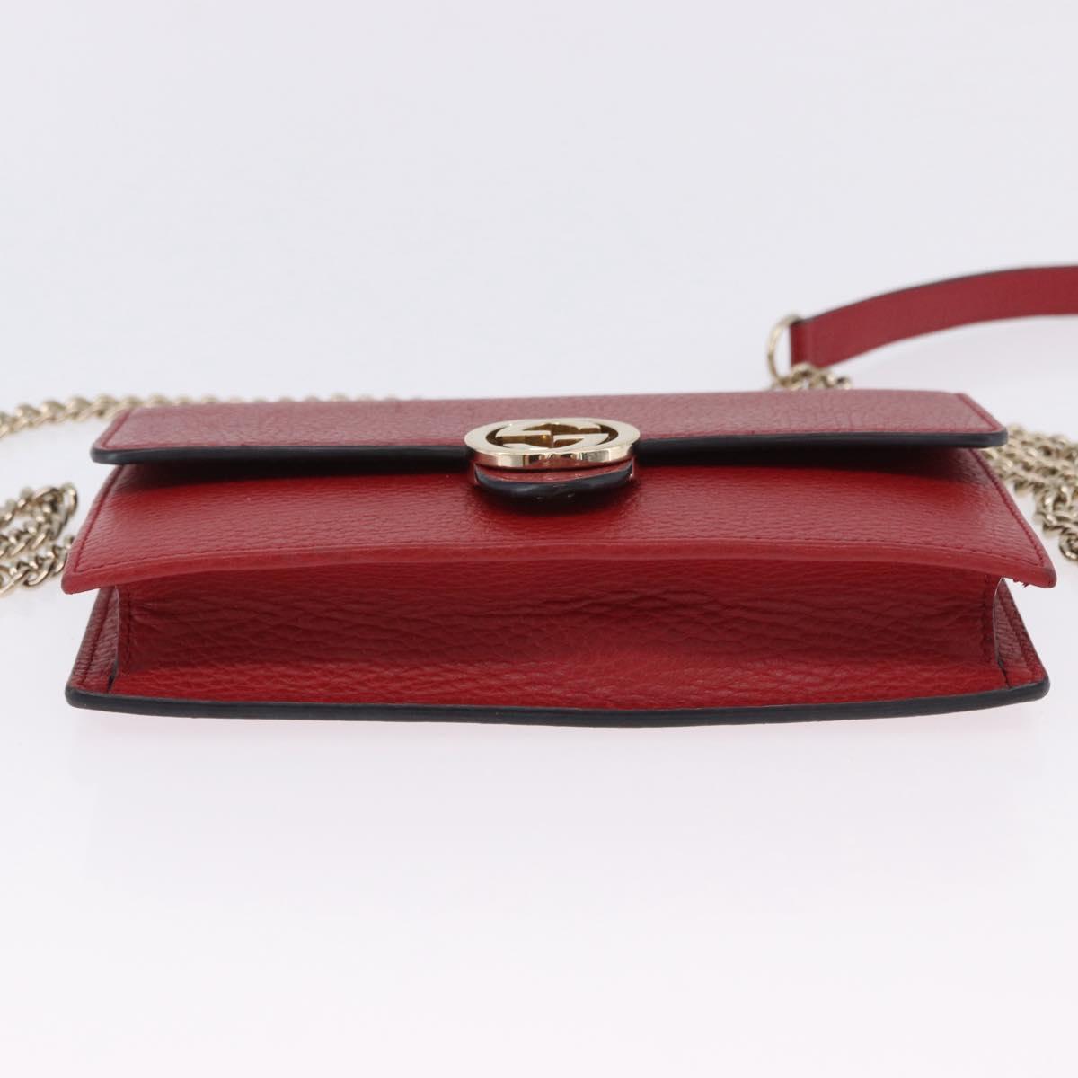 GUCCI Chain Shoulder Wallet Leather Red Gold 510314 Auth ka5723A