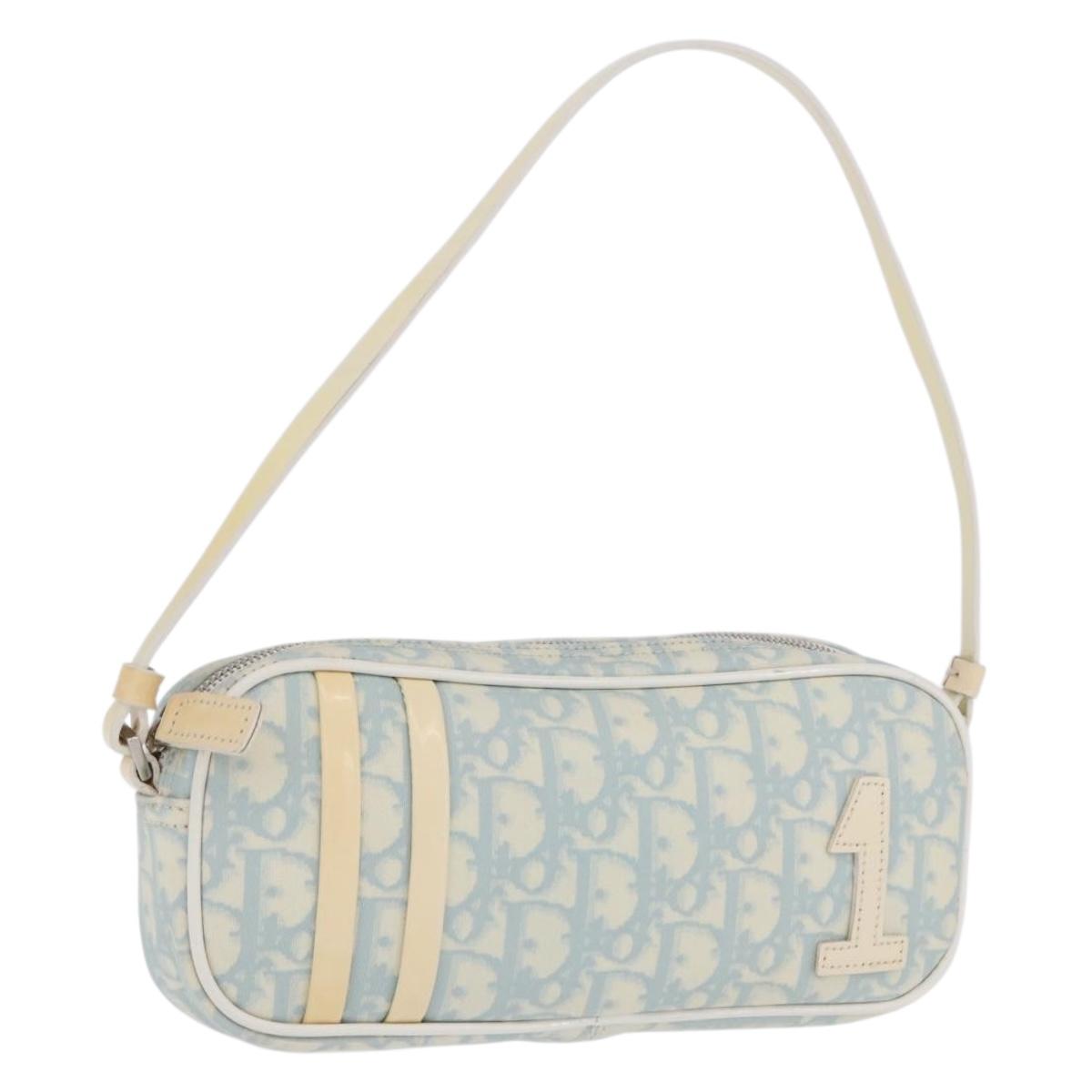 Christian Dior Trotter Canvas Hand Pouch PVC Light Blue Silver Auth ka5724A