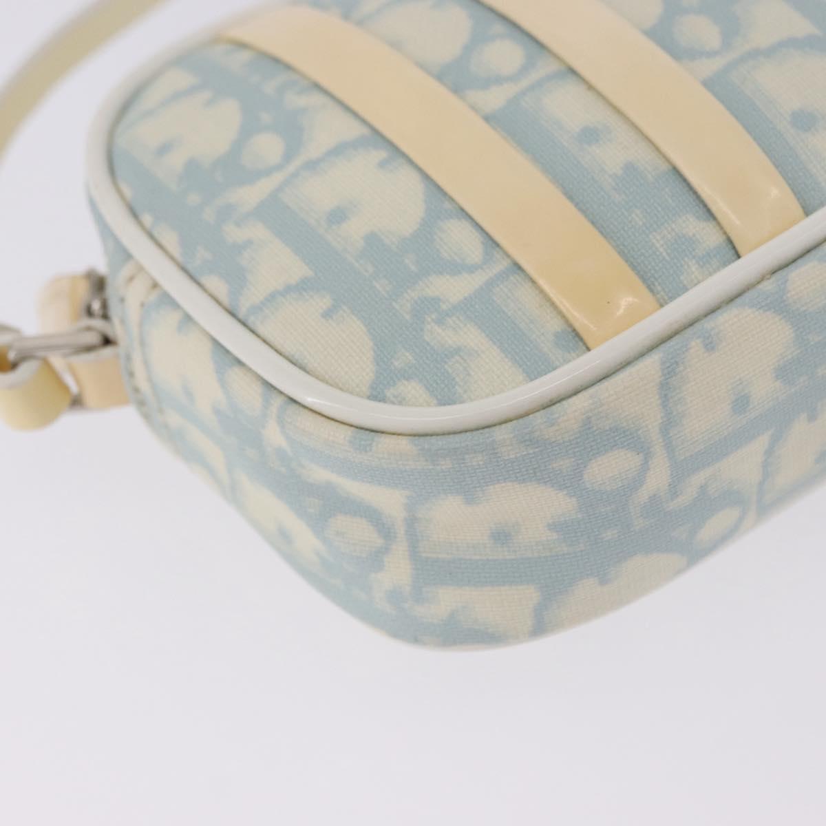 Christian Dior Trotter Canvas Hand Pouch PVC Light Blue Silver Auth ka5724A