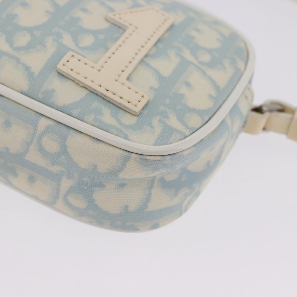 Christian Dior Trotter Canvas Hand Pouch PVC Light Blue Silver Auth ka5724A