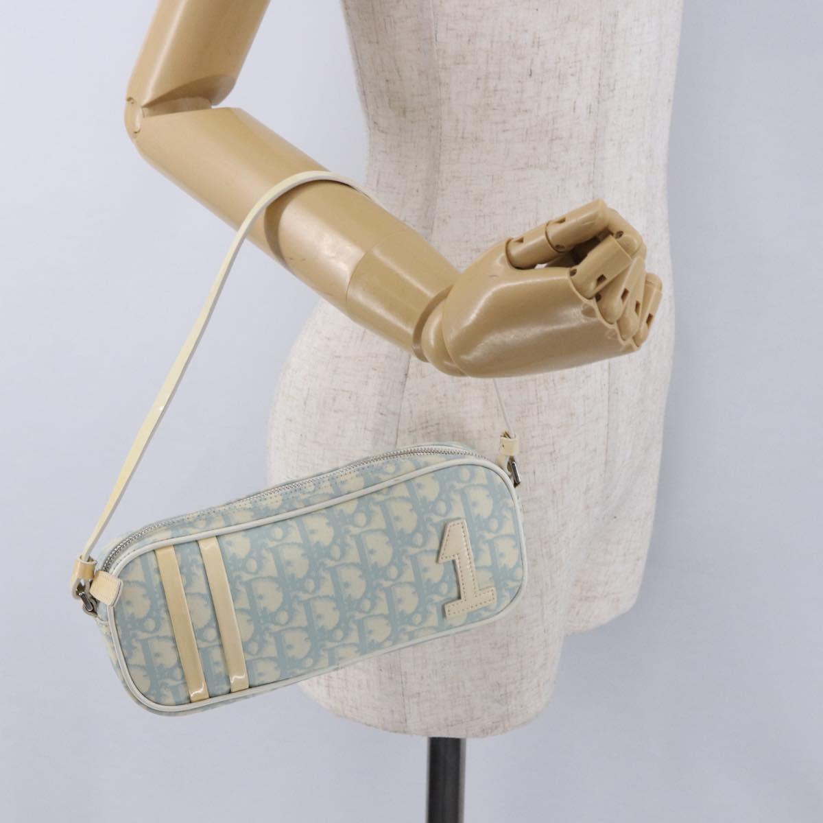 Christian Dior Trotter Canvas Hand Pouch PVC Light Blue Silver Auth ka5724A