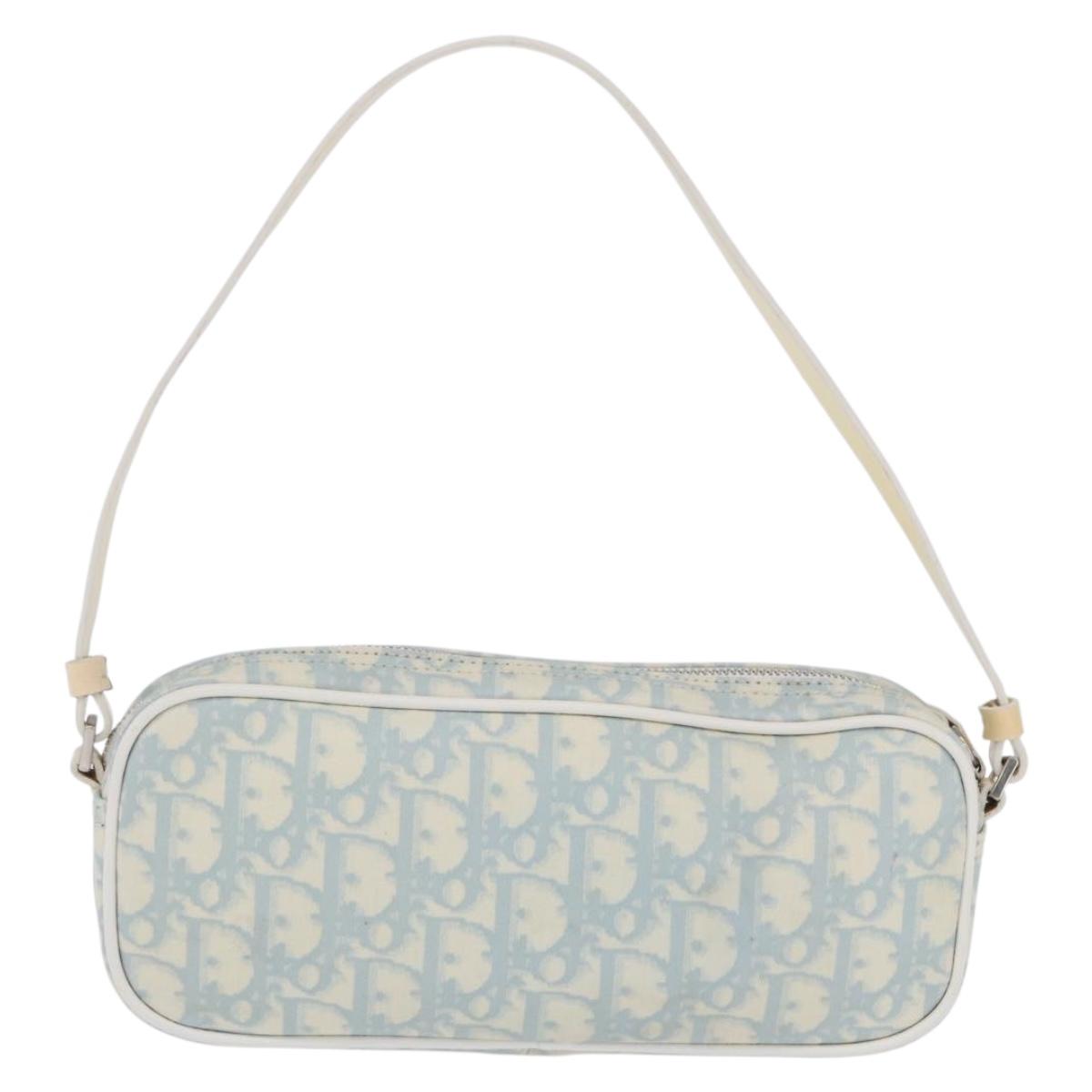 Christian Dior Trotter Canvas Hand Pouch PVC Light Blue Silver Auth ka5724A