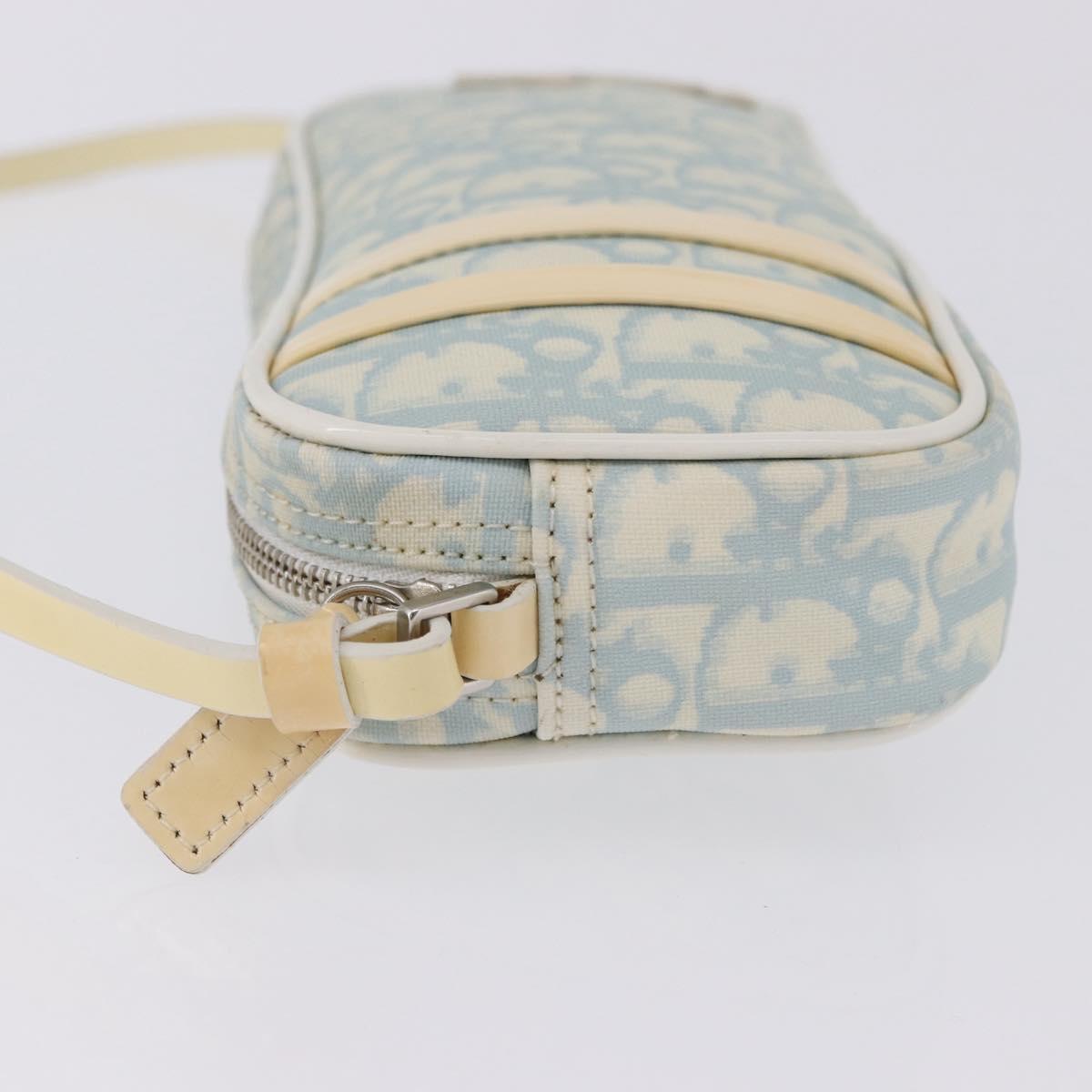 Christian Dior Trotter Canvas Hand Pouch PVC Light Blue Silver Auth ka5724A