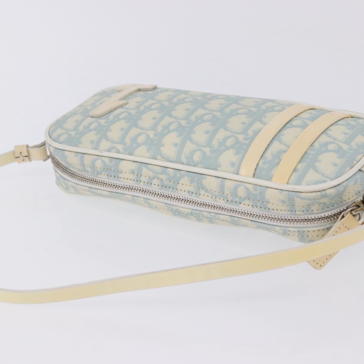 Christian Dior Trotter Canvas Hand Pouch PVC Light Blue Silver Auth ka5724A