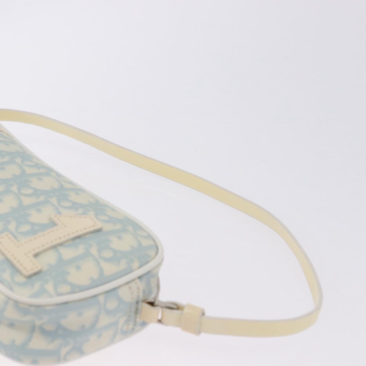 Christian Dior Trotter Canvas Hand Pouch PVC Light Blue Silver Auth ka5724A