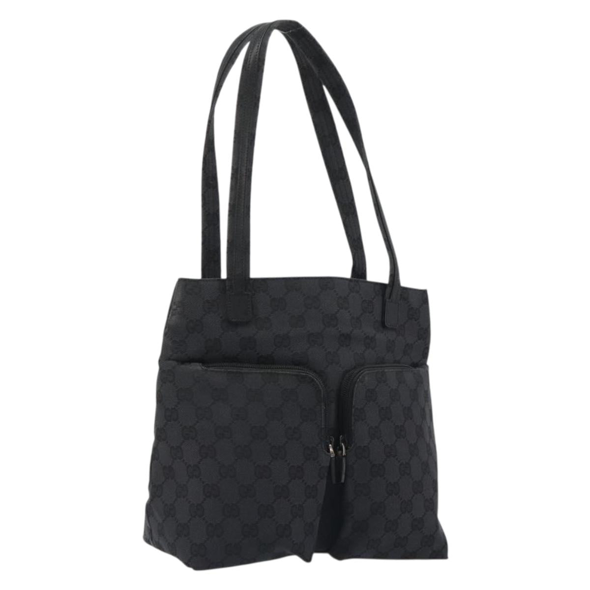 GUCCI GG Canvas Tote Bag Black Silver 002 1076 2684 Auth ka5725