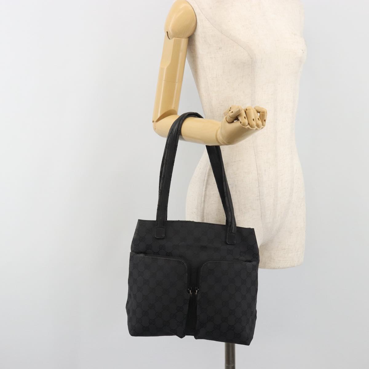 GUCCI GG Canvas Tote Bag Black Silver 002 1076 2684 Auth ka5725
