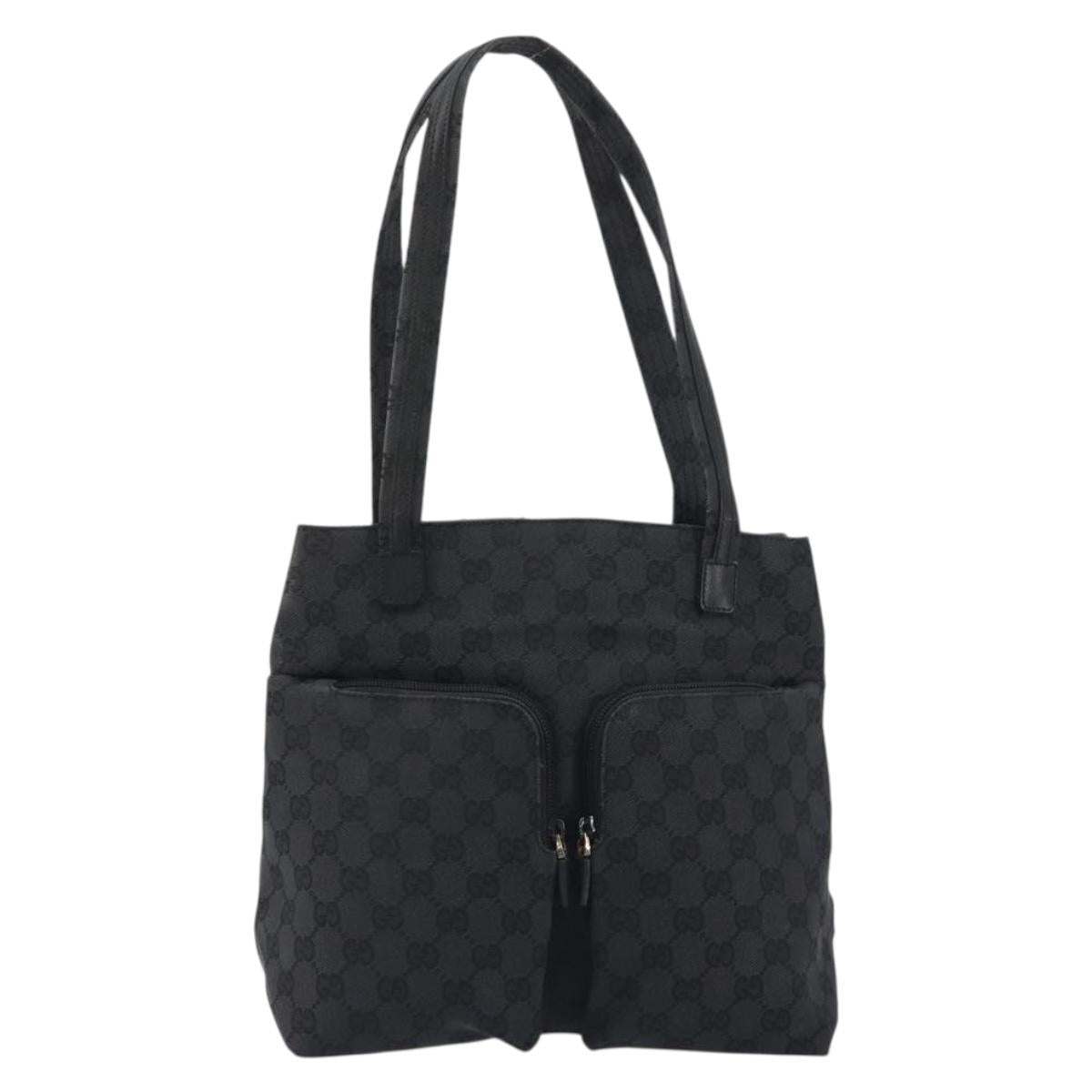 GUCCI GG Canvas Tote Bag Black Silver 002 1076 2684 Auth ka5725
