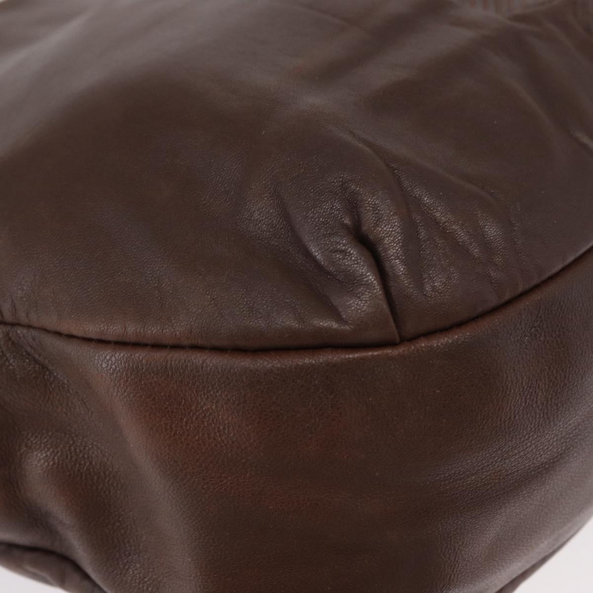 LOEWE Anagram Shoulder Bag Leather Brown Gold Auth ka573