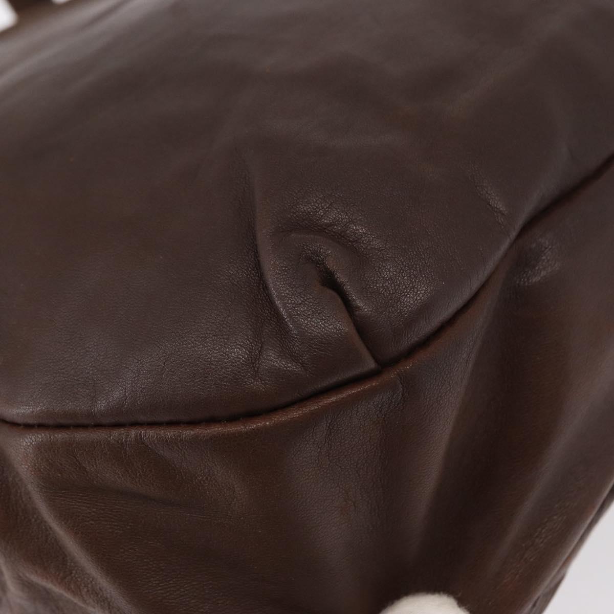 LOEWE Anagram Shoulder Bag Leather Brown Gold Auth ka573