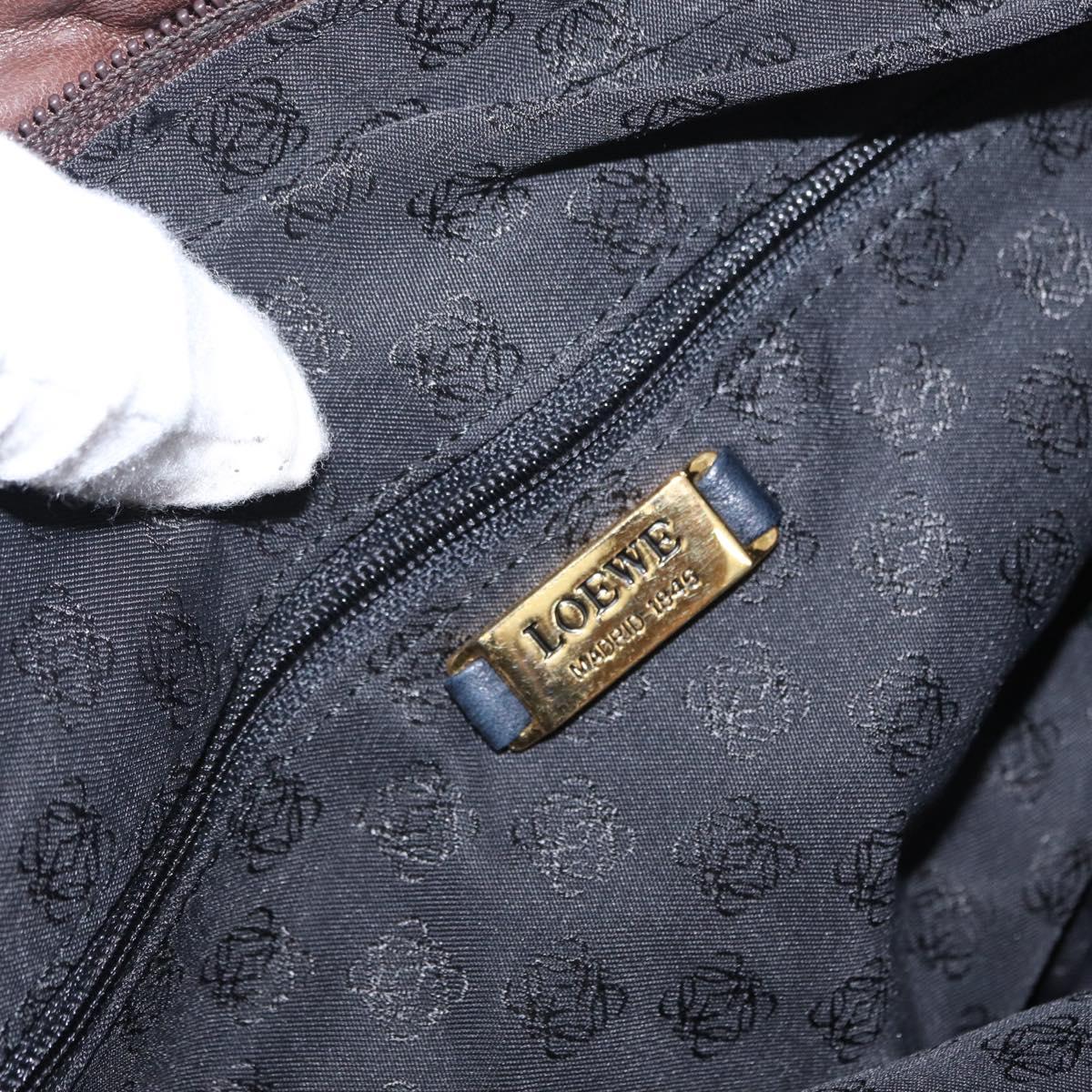 LOEWE Anagram Shoulder Bag Leather Brown Gold Auth ka573