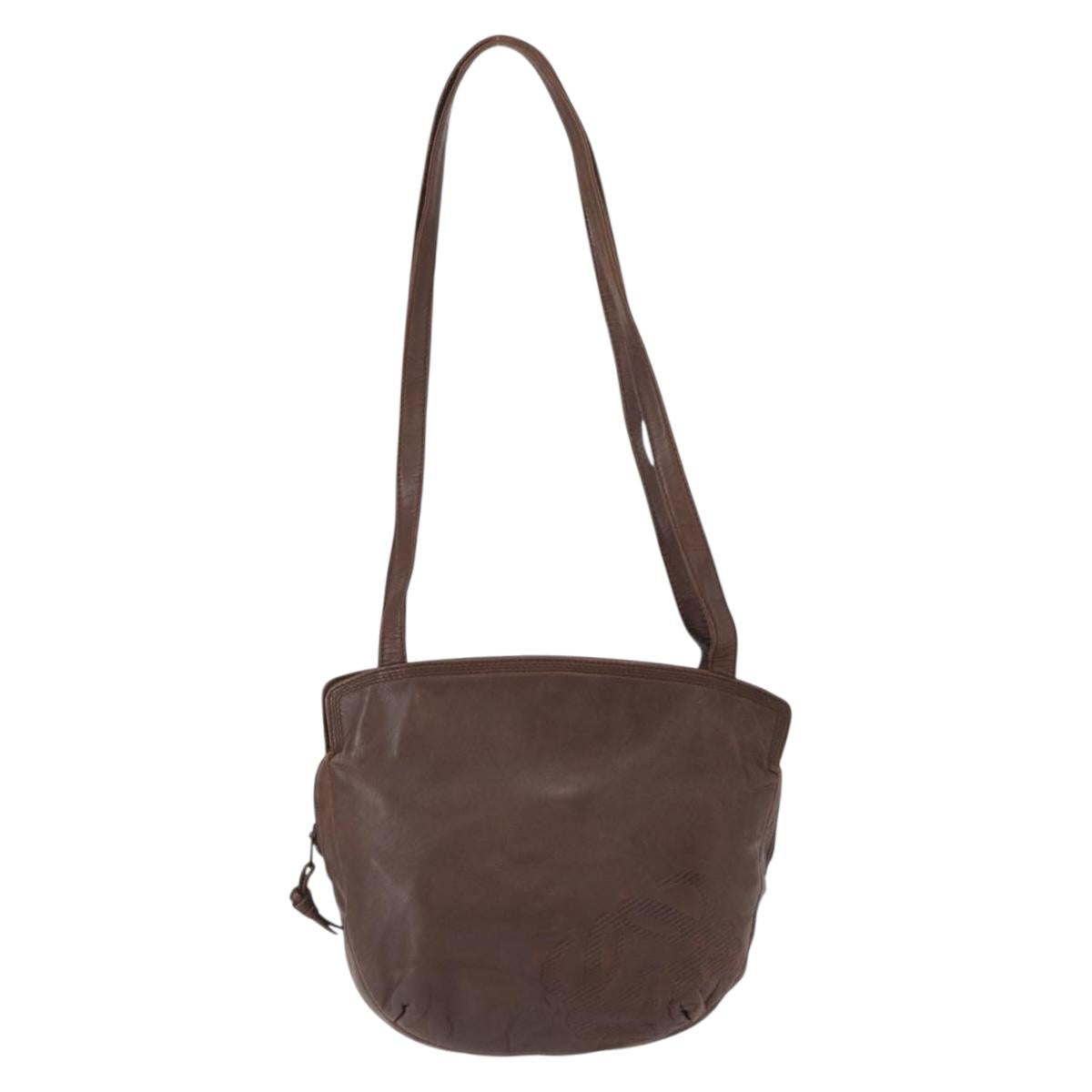 LOEWE Anagram Shoulder Bag Leather Brown Gold Auth ka573