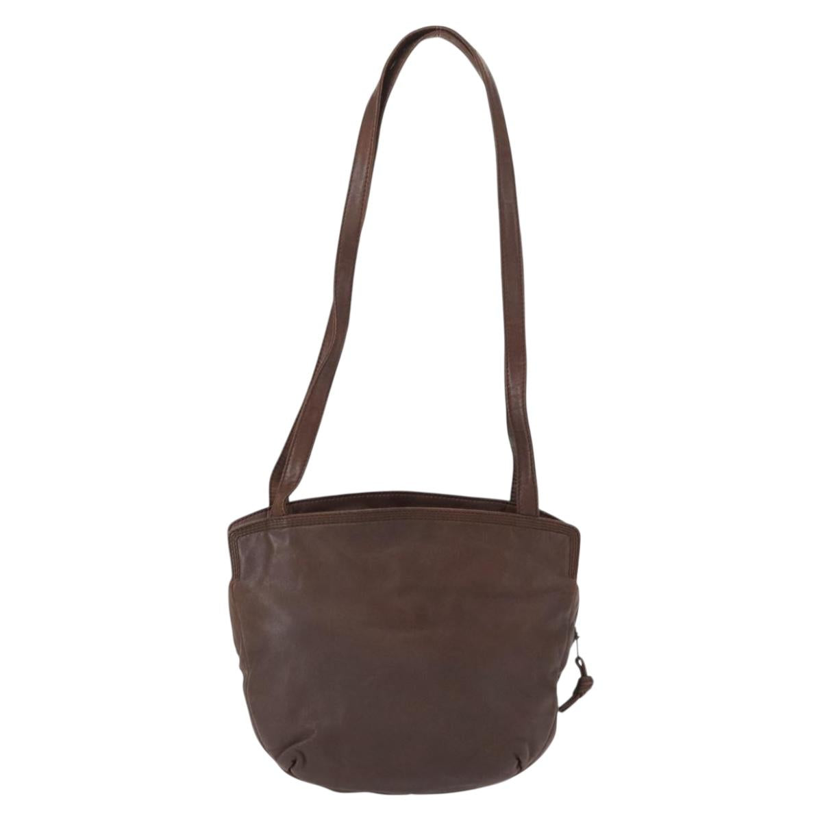 LOEWE Anagram Shoulder Bag Leather Brown Gold Auth ka573
