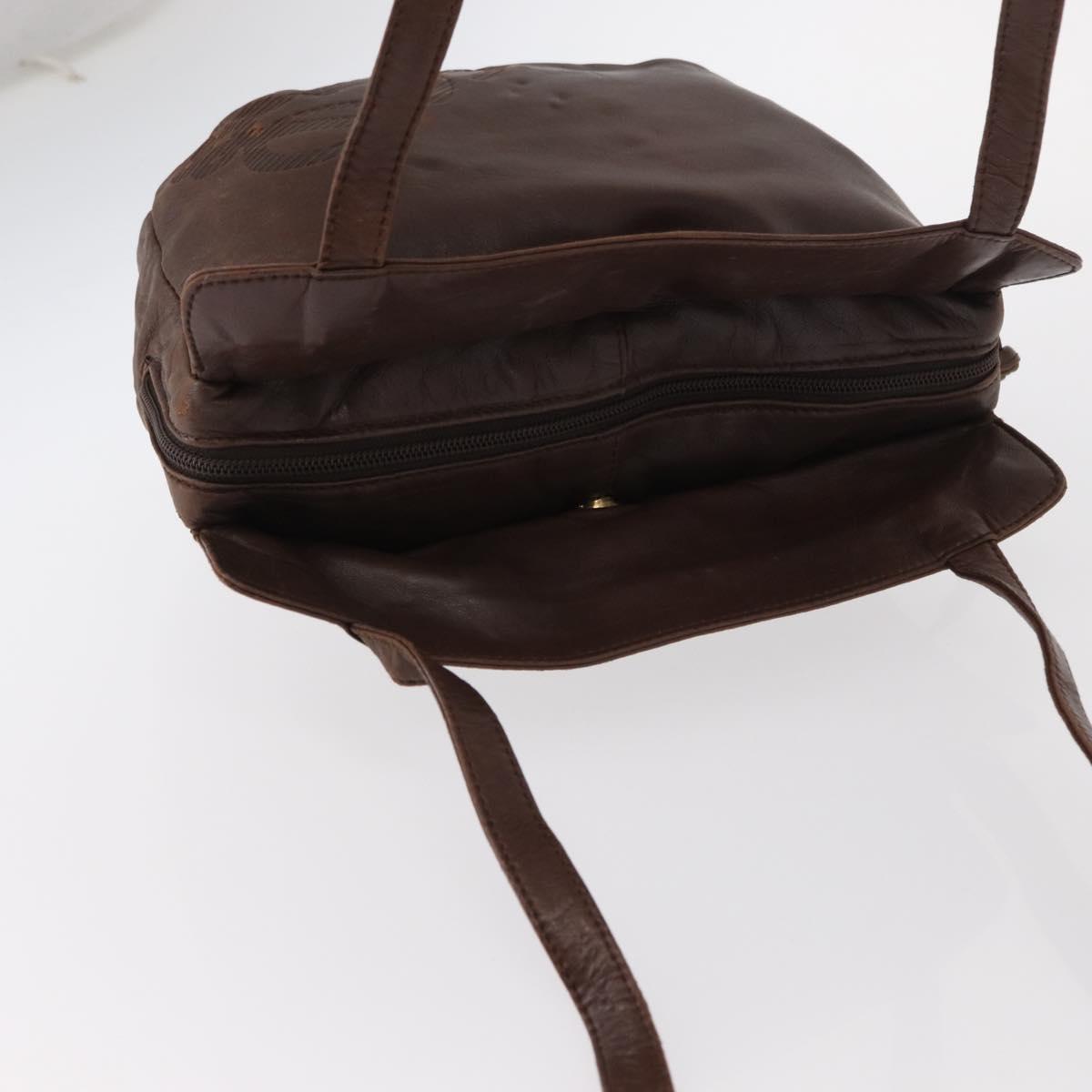 LOEWE Anagram Shoulder Bag Leather Brown Gold Auth ka573