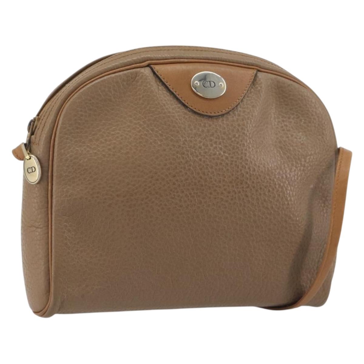 Christian Dior Shoulder Bag Leather Beige Gold Auth ka5732