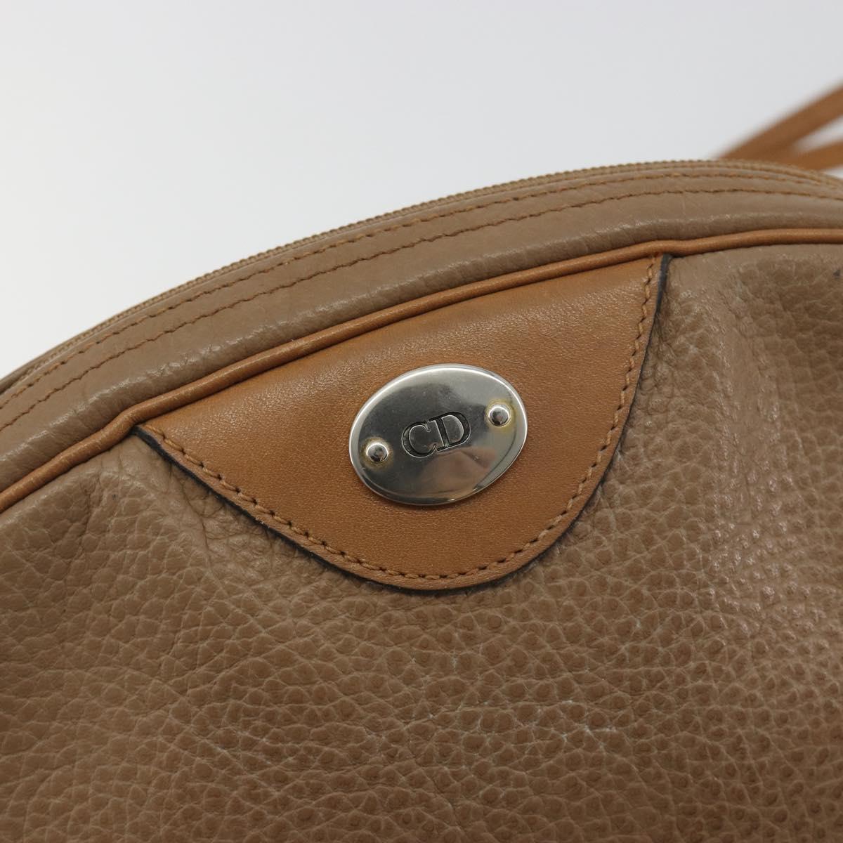 Christian Dior Shoulder Bag Leather Beige Gold Auth ka5732